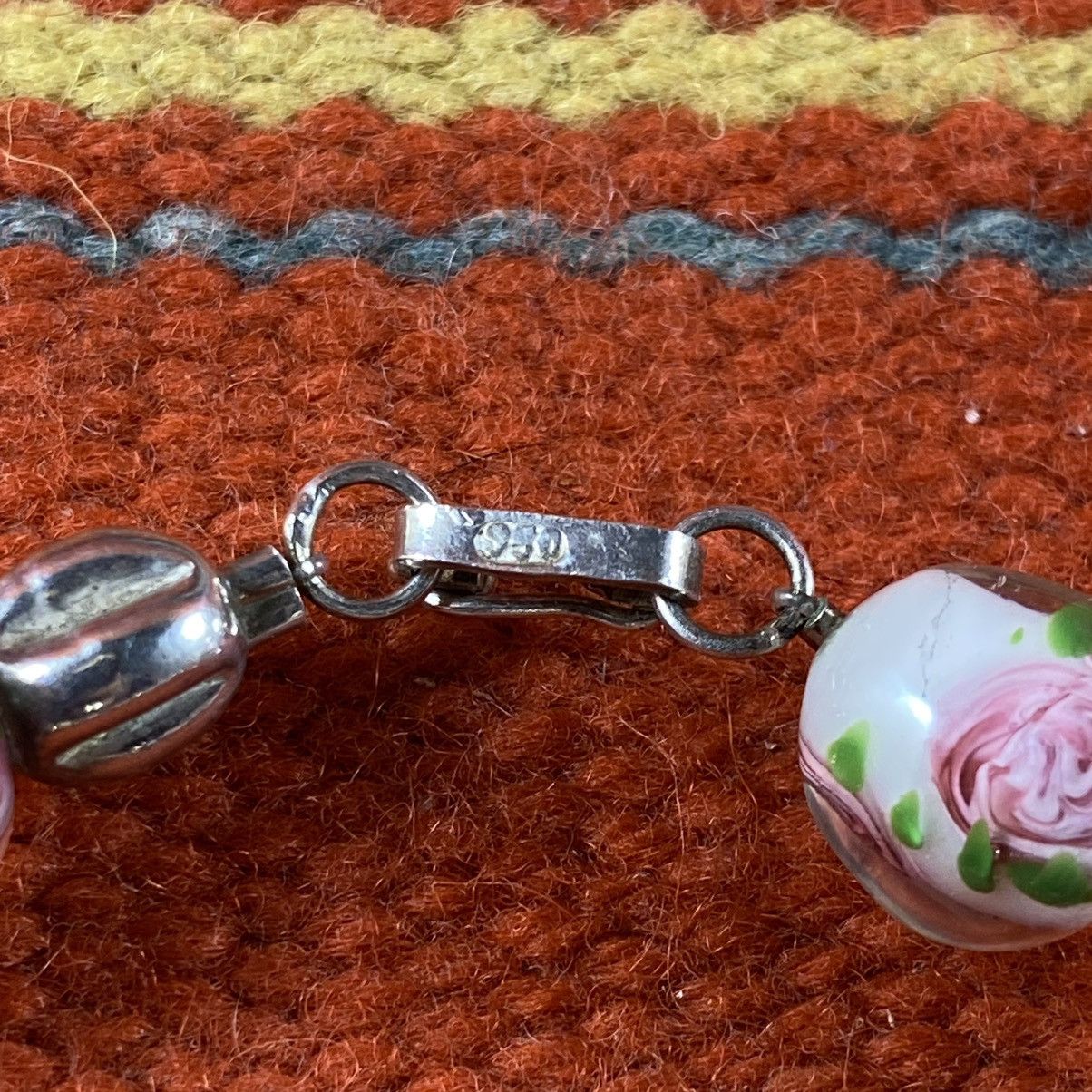 Vintage Vtg Rose Lampwork Sterling Silver Chunky Beaded Bracelet Size ONE SIZE - 3 Thumbnail