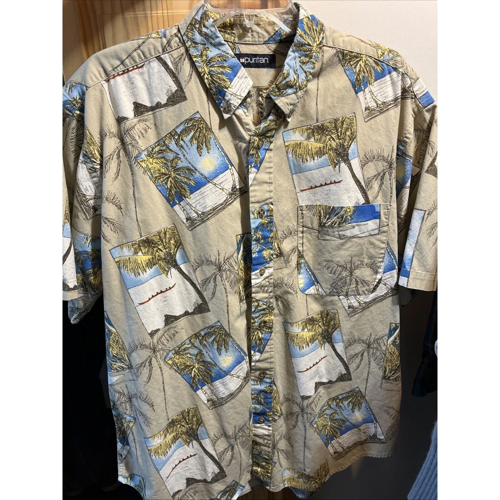 Puritan Puritan Hawaiian Style Shirt Size L Men's Brown Button Up SS Size US L / EU 52-54 / 3 - 10 Thumbnail