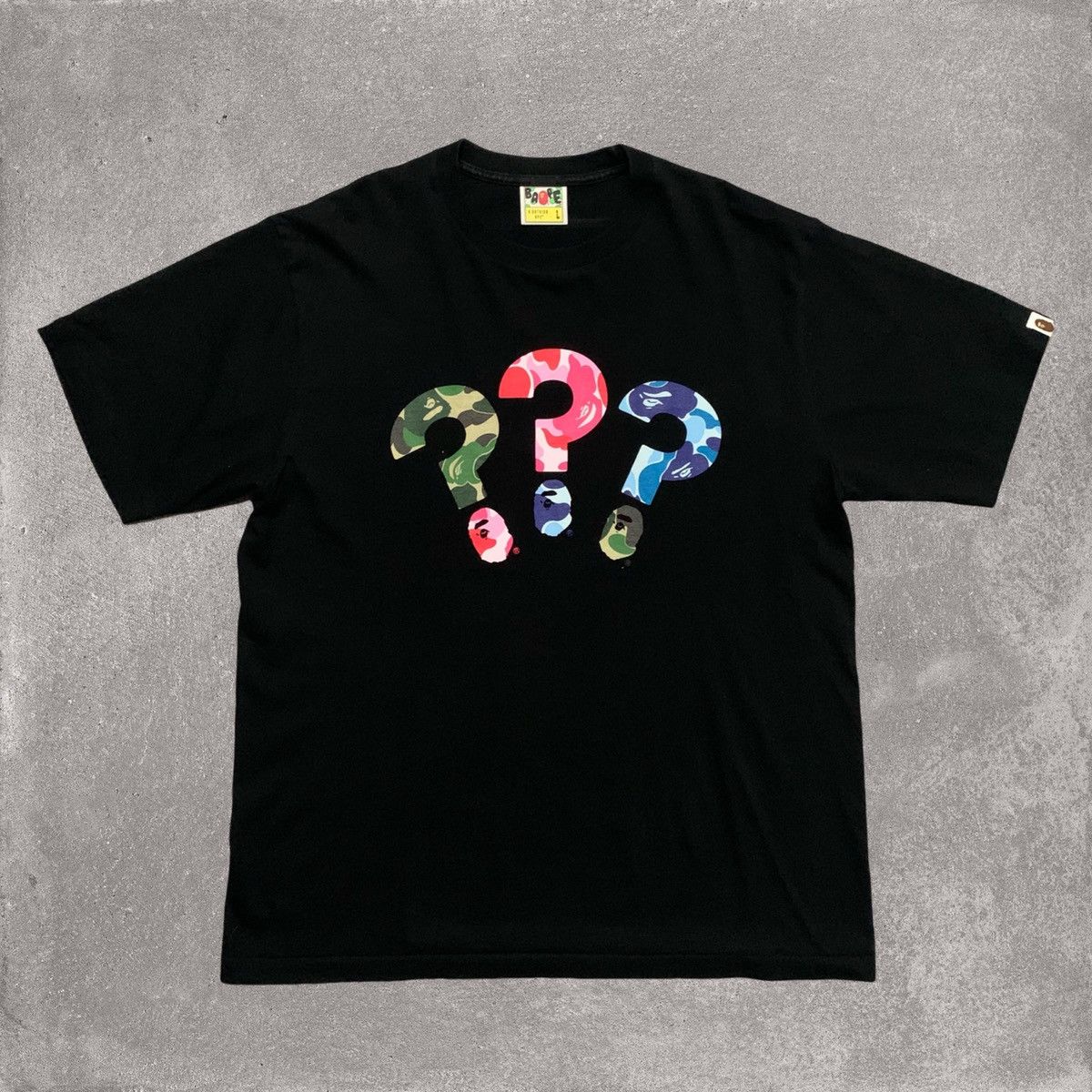 Bape Bape Large ABC Multi Camo Question Mark Black Tee Size US L / EU 52-54 / 3 - 1 Thumbnail