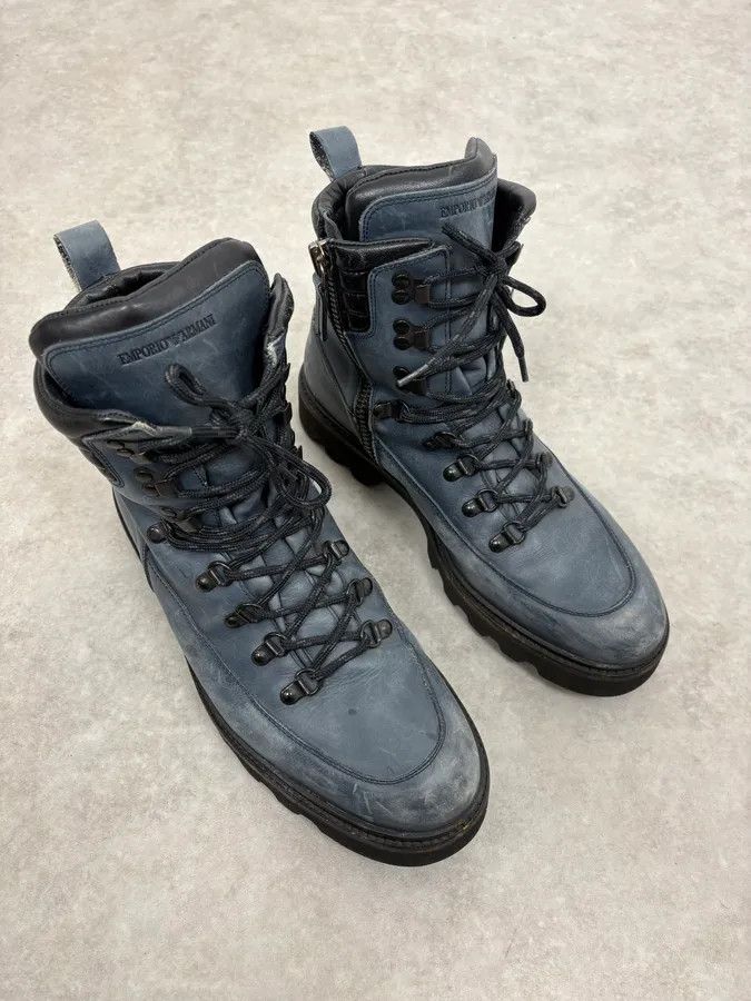 Emporio Armani 2010s Emporio Armani Avant-Garde Brut Blue Leather Boots Size US 8.5 / EU 41-42 - 4 Thumbnail