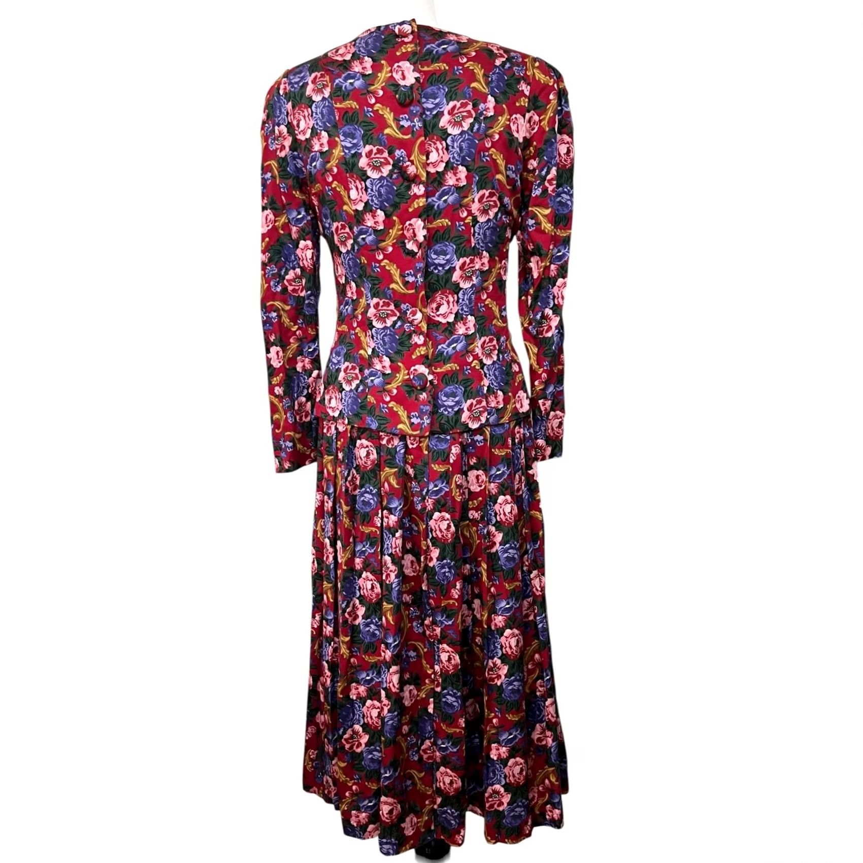 Talbots VINTAGE Talbots Floral Dress Midi Pink Purple Long Sleeve Pleats Womens 6 Floral 80s 90s Romantic Party Cocktail Dress Women Size M / US 6-8 / IT 42-44 - 3 Thumbnail