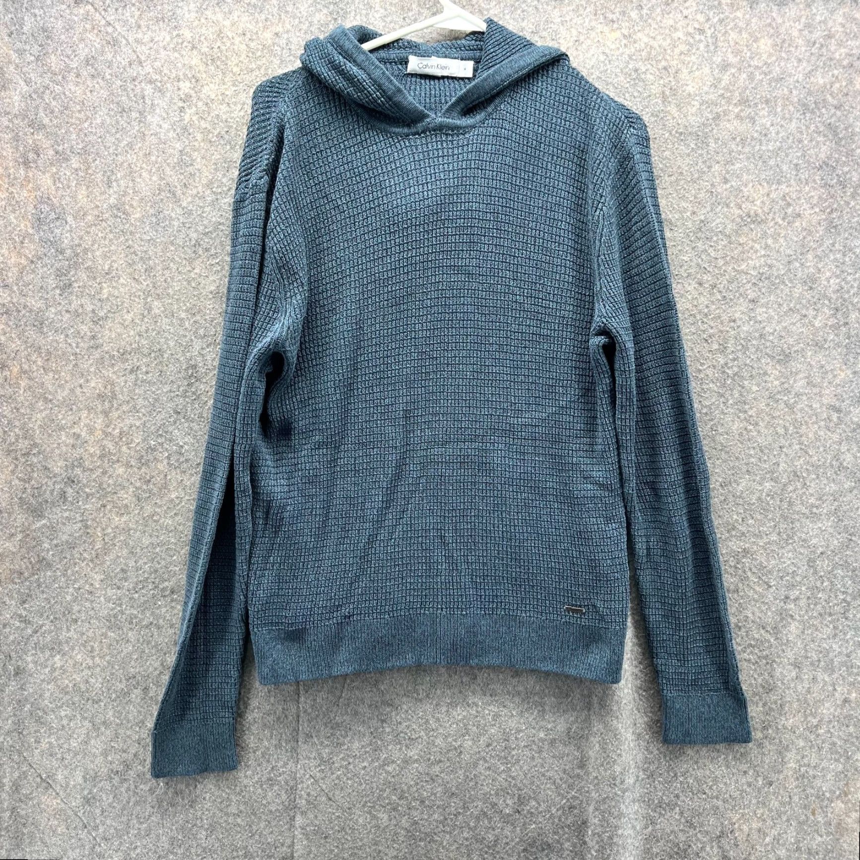 Calvin Klein Calvin Klein Sweater Women Medium Teal Blue Hooded Fleece Pullover Knitted Pullover Cotton Logo Knit Regular Sweatshirt Size M / US 6-8 / IT 42-44 - 2 Thumbnail