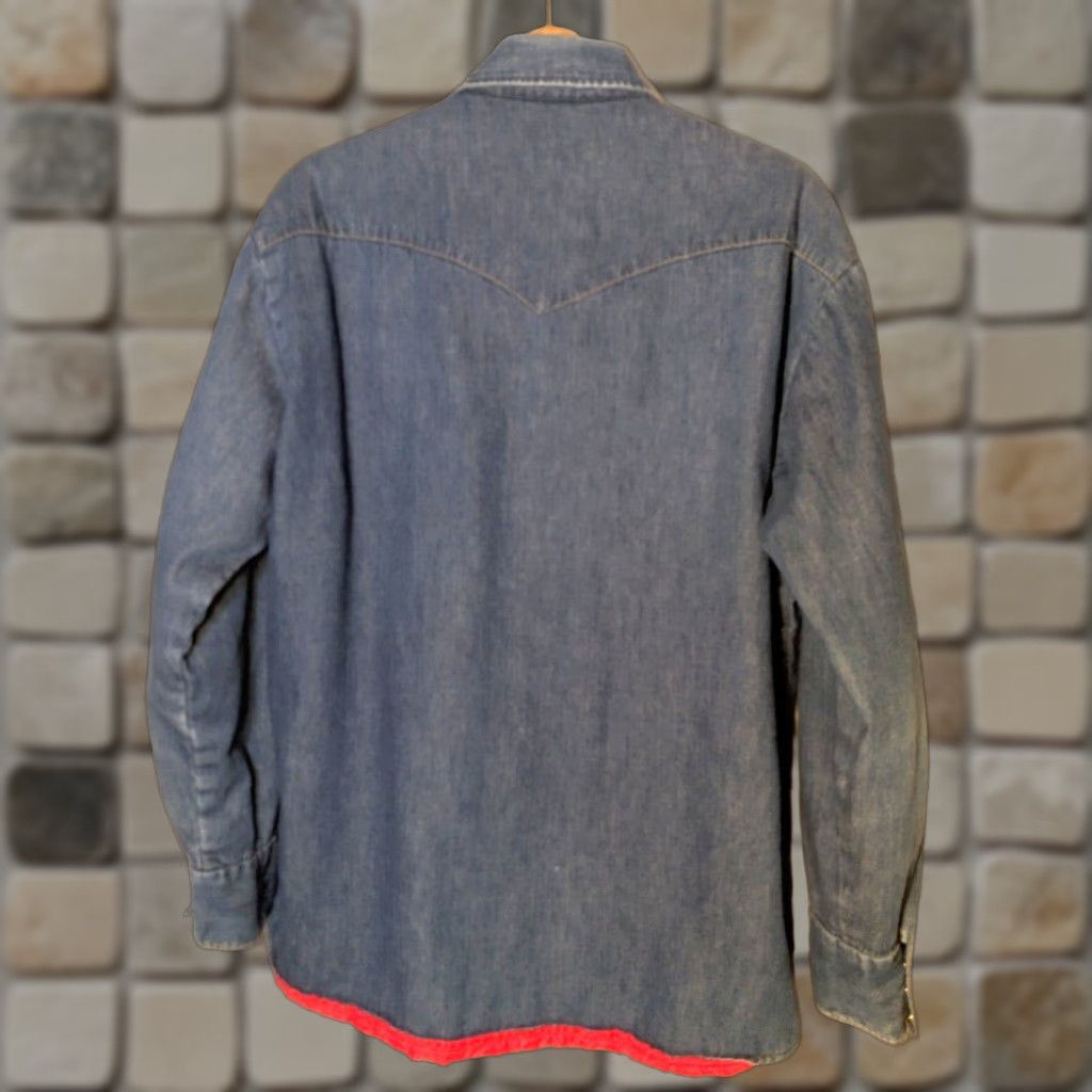 Sears VINTAGE Sears Western Wear Shirt L Blue Chambray Pearl Snap Quilted Shacket Mens Size US L / EU 52-54 / 3 - 1 Thumbnail