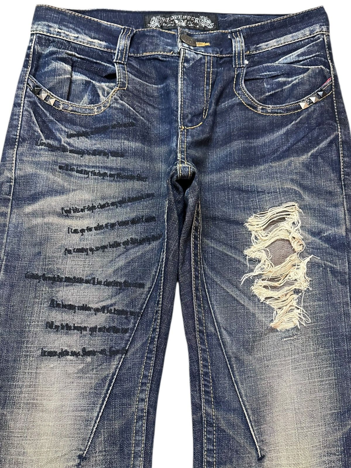 Ed Hardy Vintage Red Pepper Whiskers Studded Distressed Denim Size US 31 - 2 Thumbnail