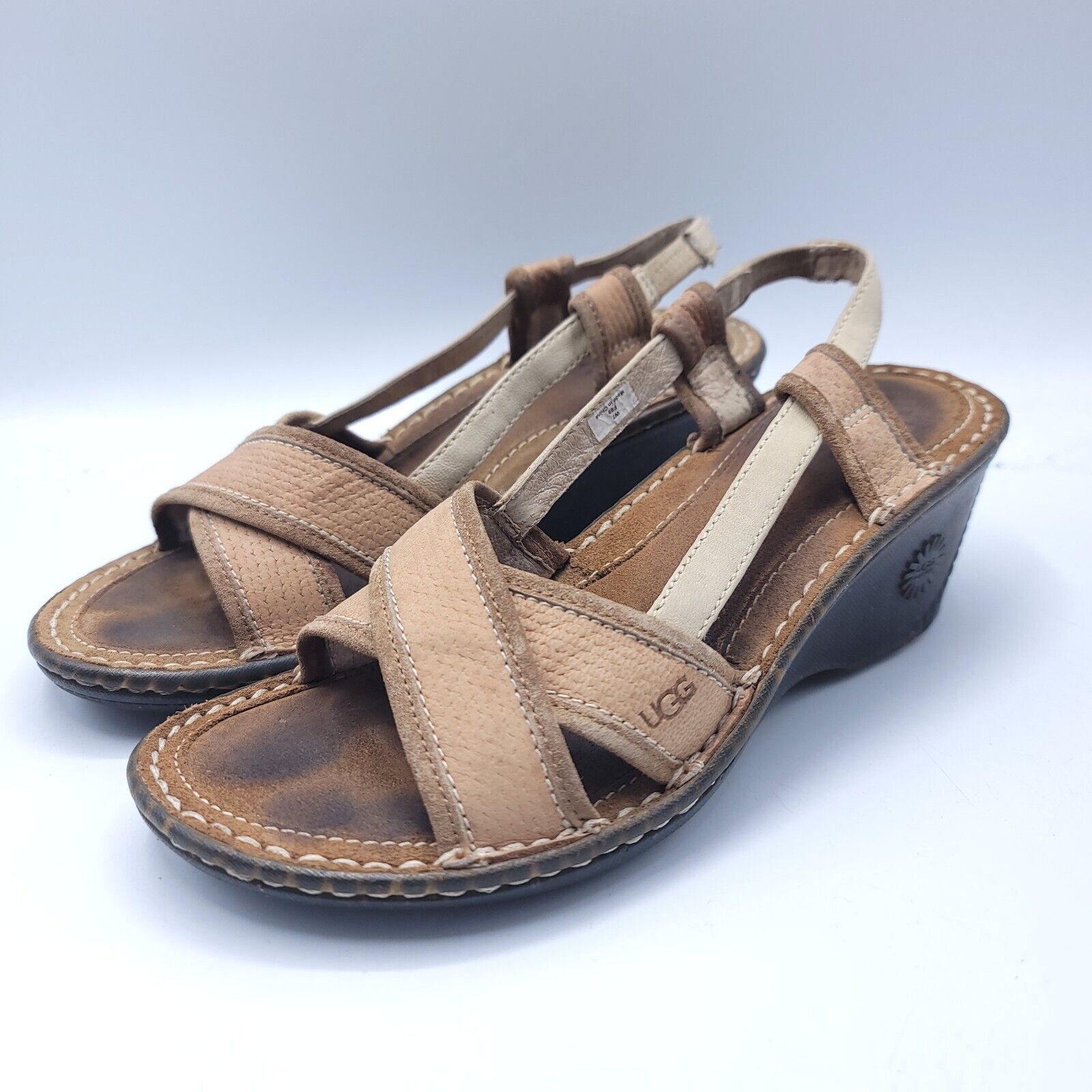 Ugg UGG Slip On Leather Slide Sandals Womens Size 7 Beige Black Size US 7 / IT 37 - 1 Thumbnail