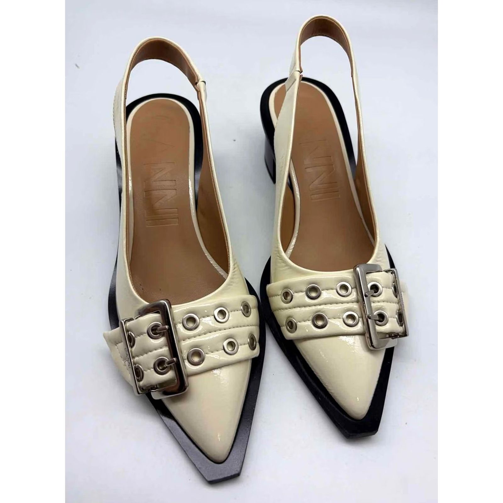 Ganni Ganni Ivory Sling Back Heels Size 40, US 40, Mid Heel, Brand Ivory, Sling Back, Heels, Ganni, 40, Regular, Excellent Used, Women, 40 Size US 10 / IT 40 - 5 Thumbnail
