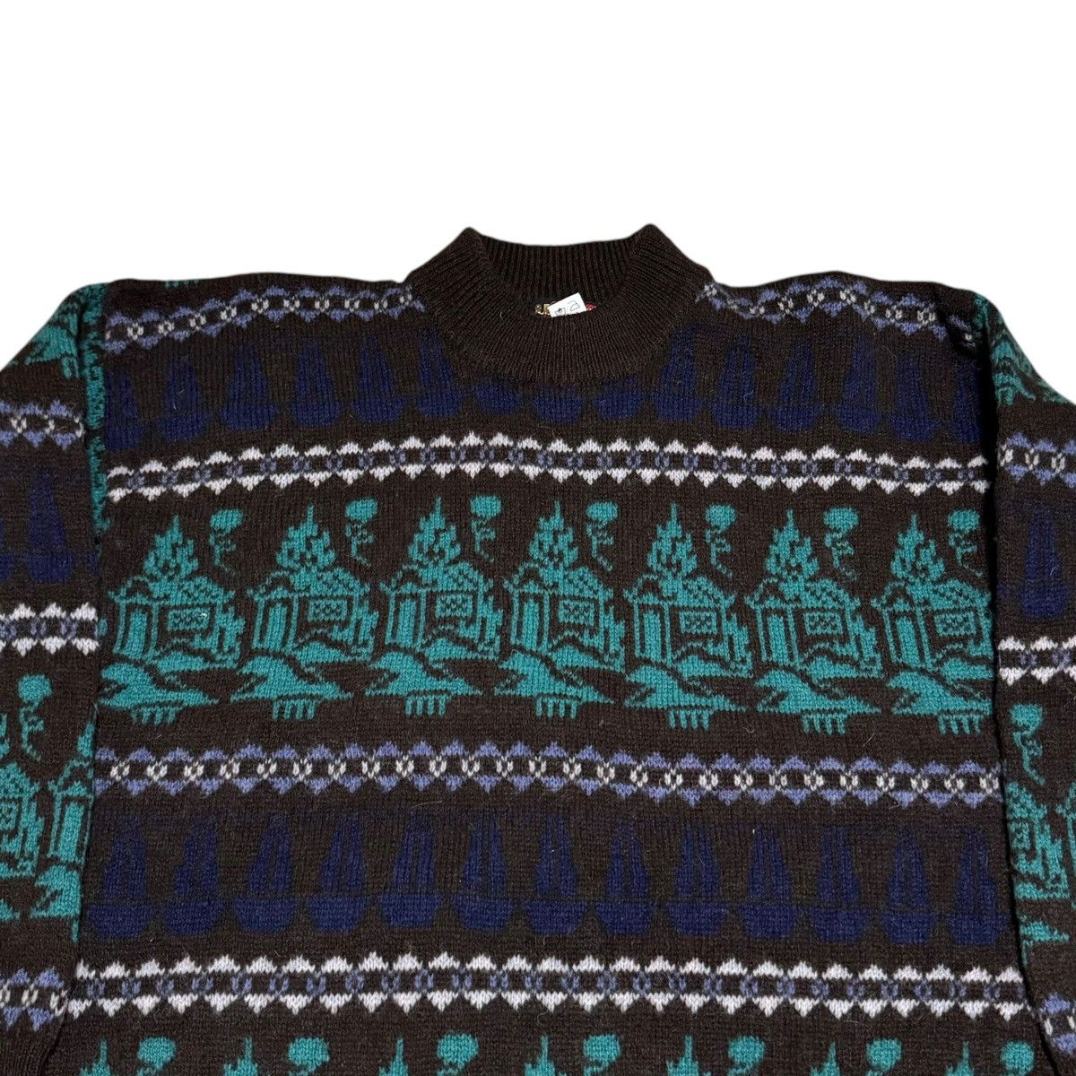 Vintage Vintage 90s Qing Yan Patterned Wool Sweater Adult Large Size US L / EU 52-54 / 3 - 2 Thumbnail