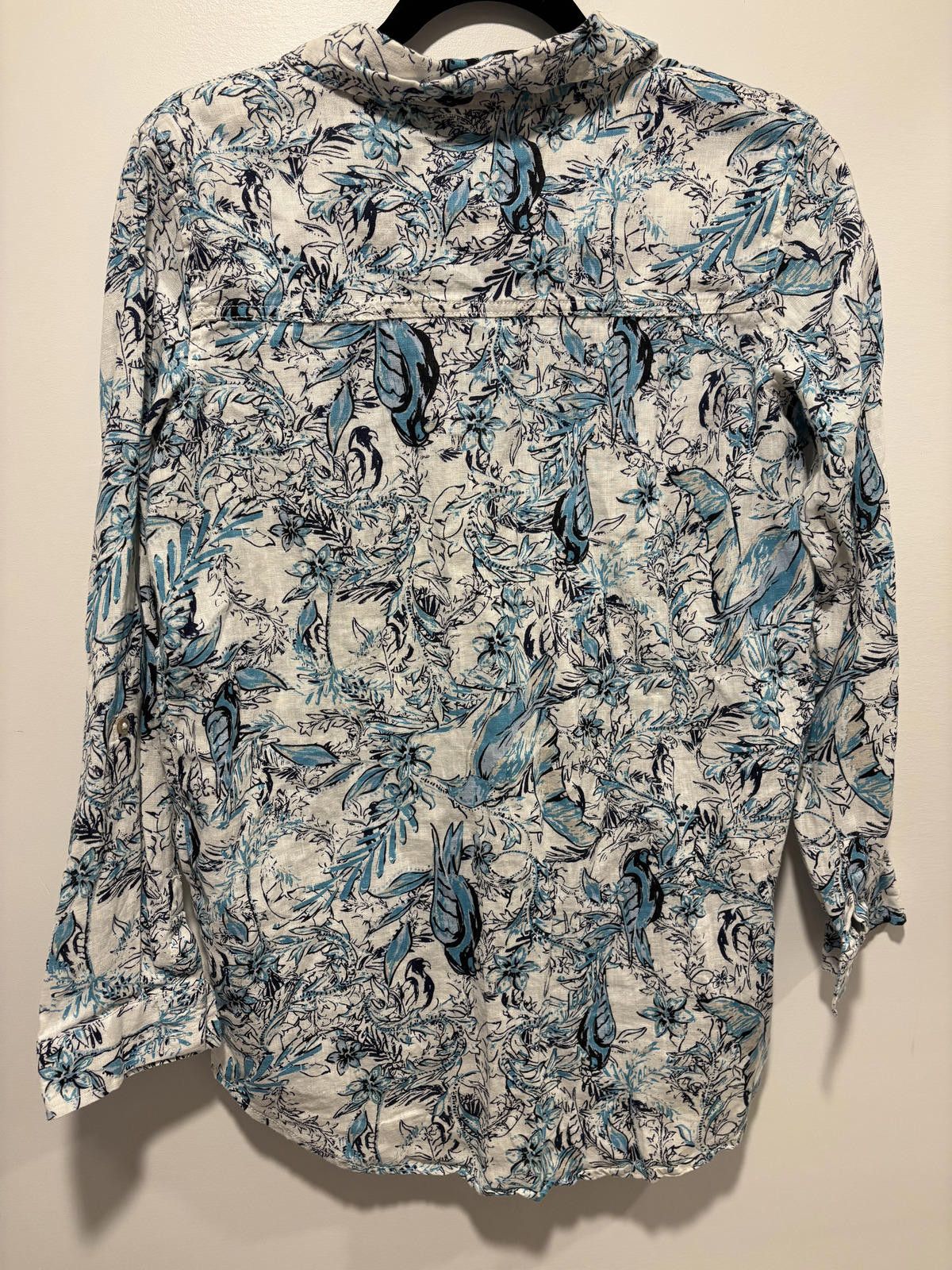 Elie Tahari Tahari Blue & White 100% Linen Floral/Bird Print Blouse Sm Size S / US 4 / IT 40 - 6 Thumbnail