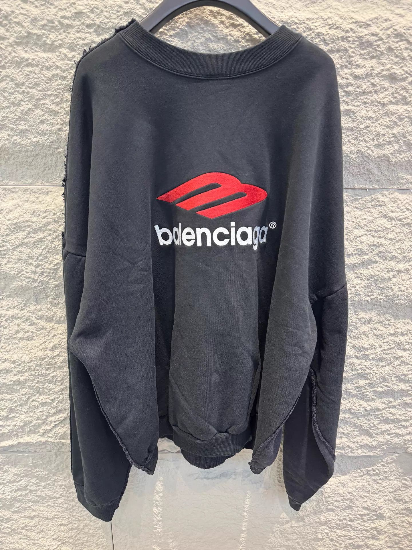 Balenciaga Balenciaga 24ss 3B Tape Washed Distressed Sweatshirt Black M Size US M / EU 48-50 / 2 - 2 Thumbnail