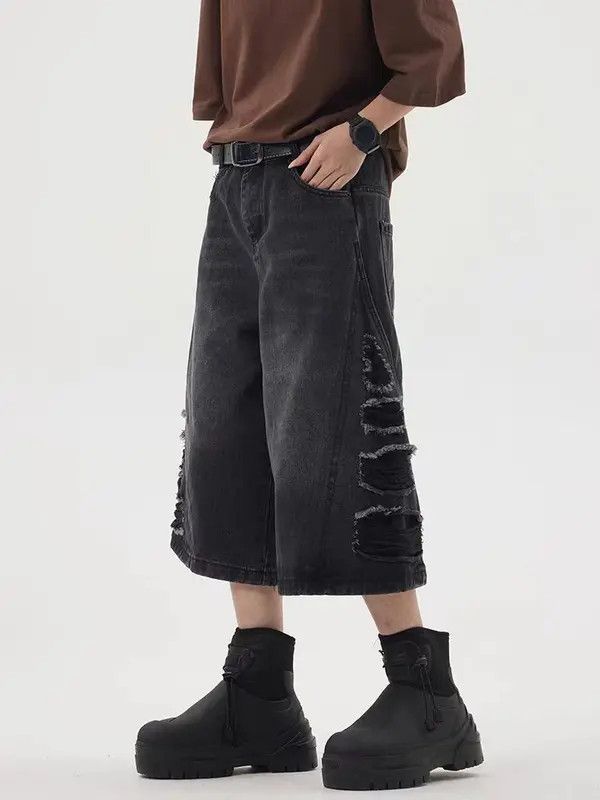 Japanese Brand VIBE Heavy damage washed distressed retro loose denim shorts Size US 30 / EU 46 - 2 Thumbnail