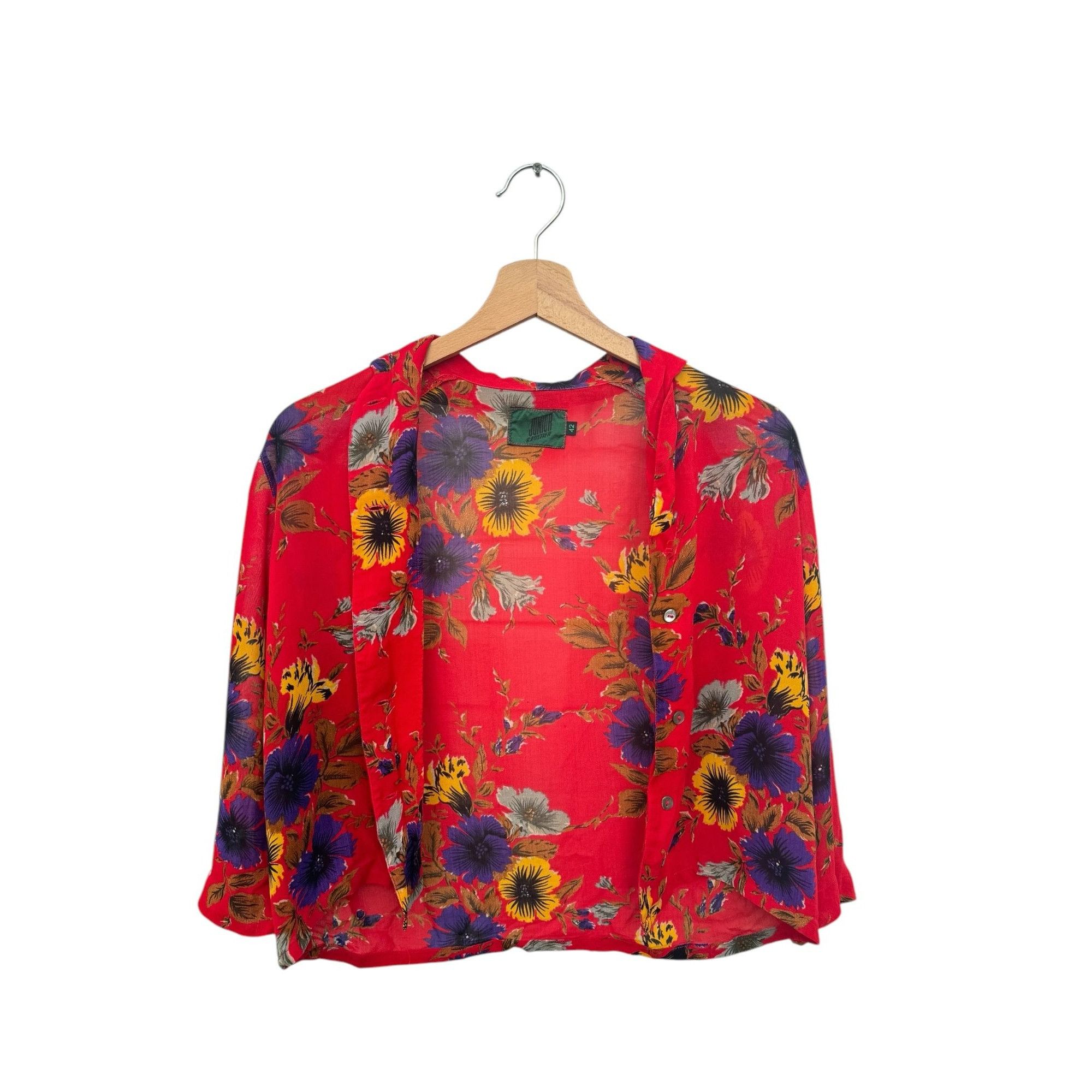 Jean Paul Gaultier Red Viscose Floral Buttoned Shirt Size M / US 6-8 / IT 42-44 - 2 Thumbnail
