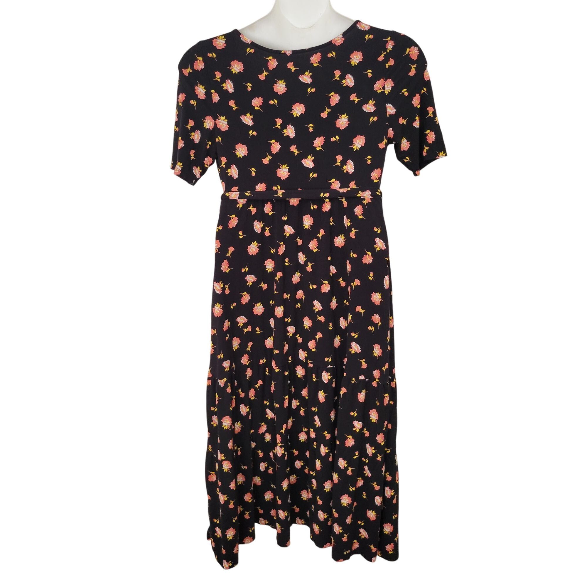 Vintage Ingrid Isabel Maternity Black Floral Midi Dress With Tie Wai Size M / US 6-8 / IT 42-44 - 2 Thumbnail