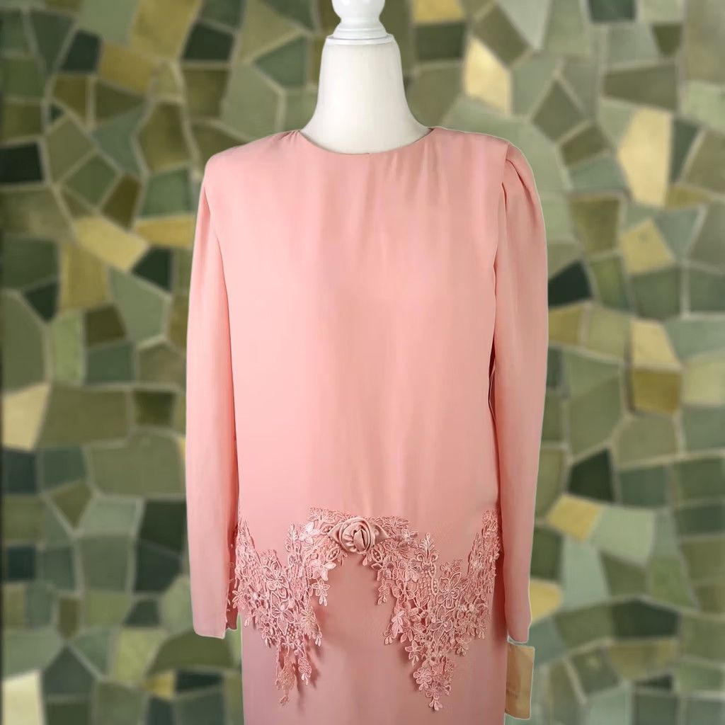 Pinko VINTAGE 80s Ursula Pink Long Sleeve Midi Party Dress Sheath 8 Girls Womens Bohemian Light Pink Satin Polyester Size M / US 6-8 / IT 42-44 - 1 Thumbnail