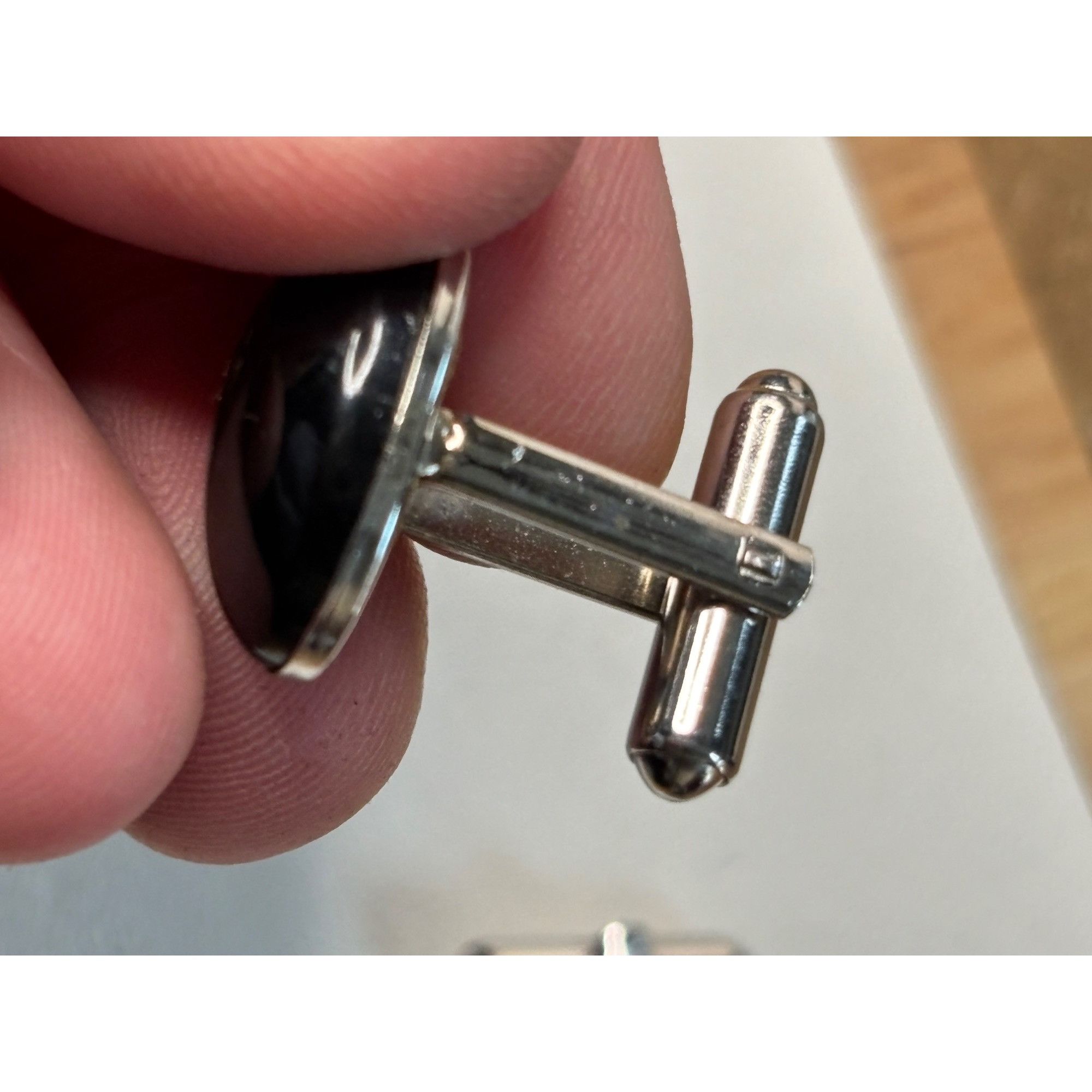 Other Black Oval Cufflinks With Silver-Tone Base For Men Size ONE SIZE - 3 Thumbnail
