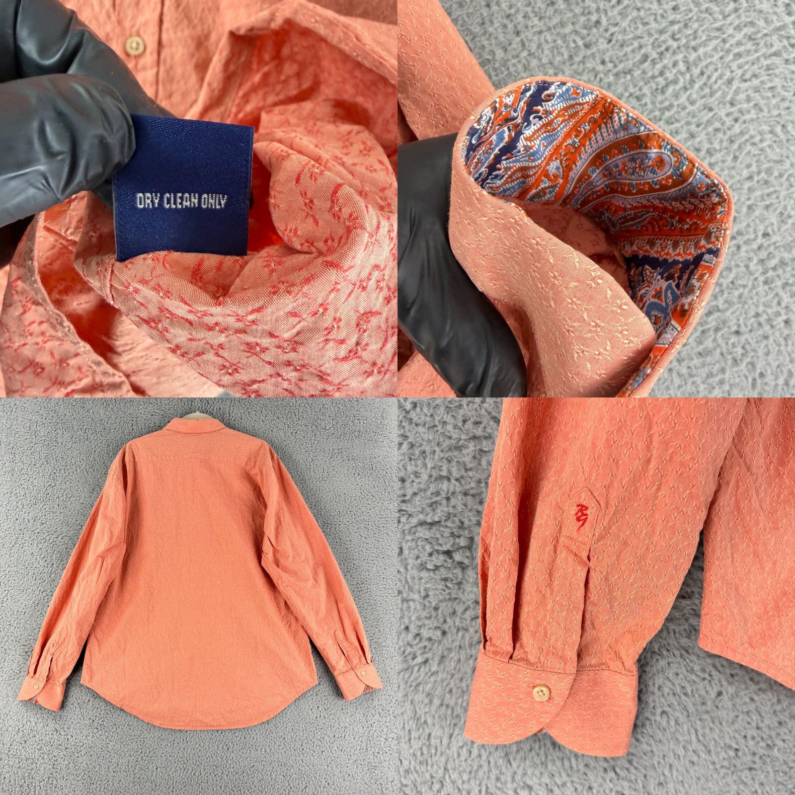 Robert Graham Robert Graham Button-Up Shirt Mens XL Orange Textured Long Sleeve Cotton Size US XL / EU 56 / 4 - 9 Thumbnail