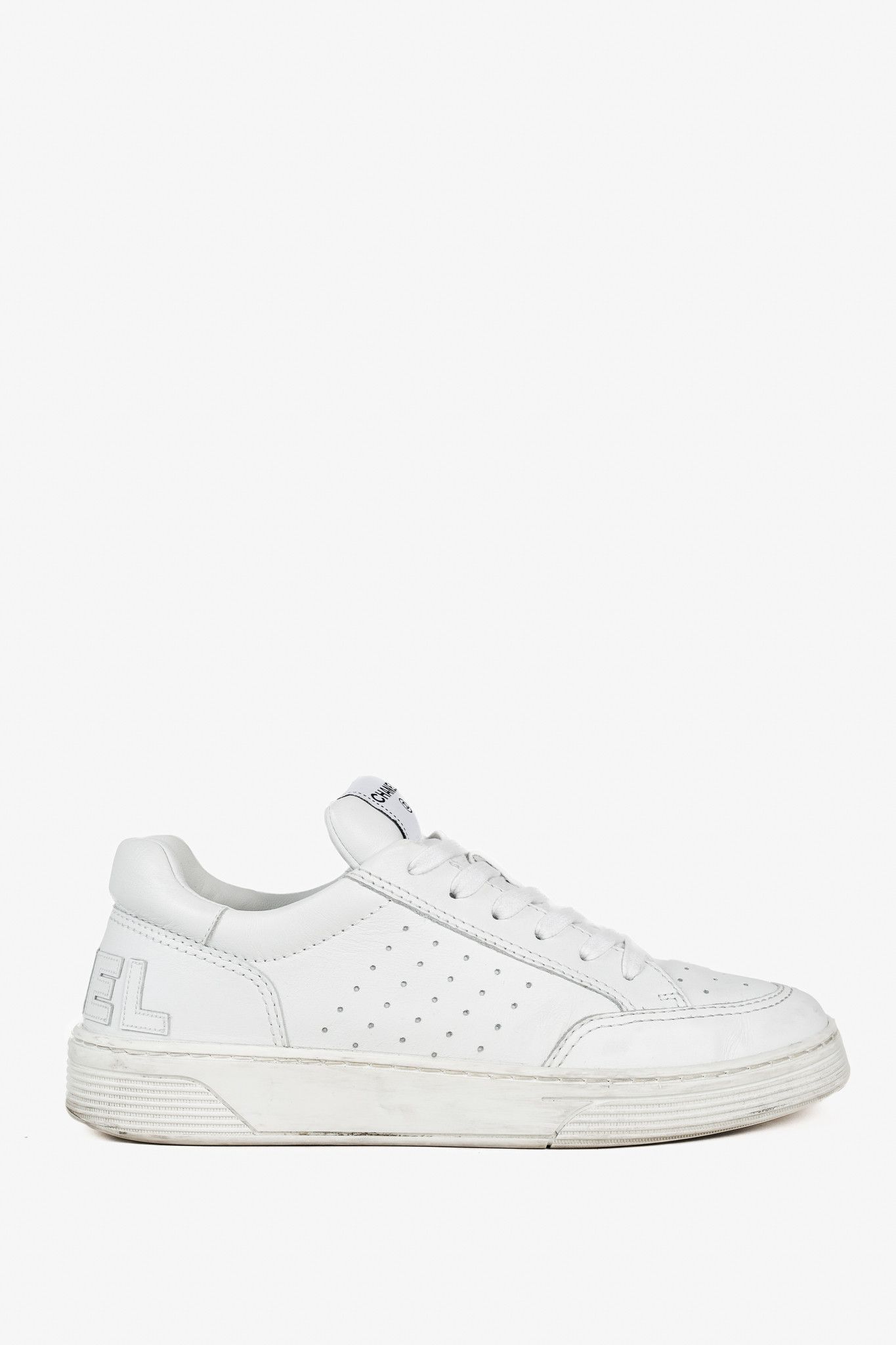 Chanel Chanel White Perforated Logo Leather Lace-Up Sneakers Size US 10.5 / IT 40.5 - 1 Thumbnail