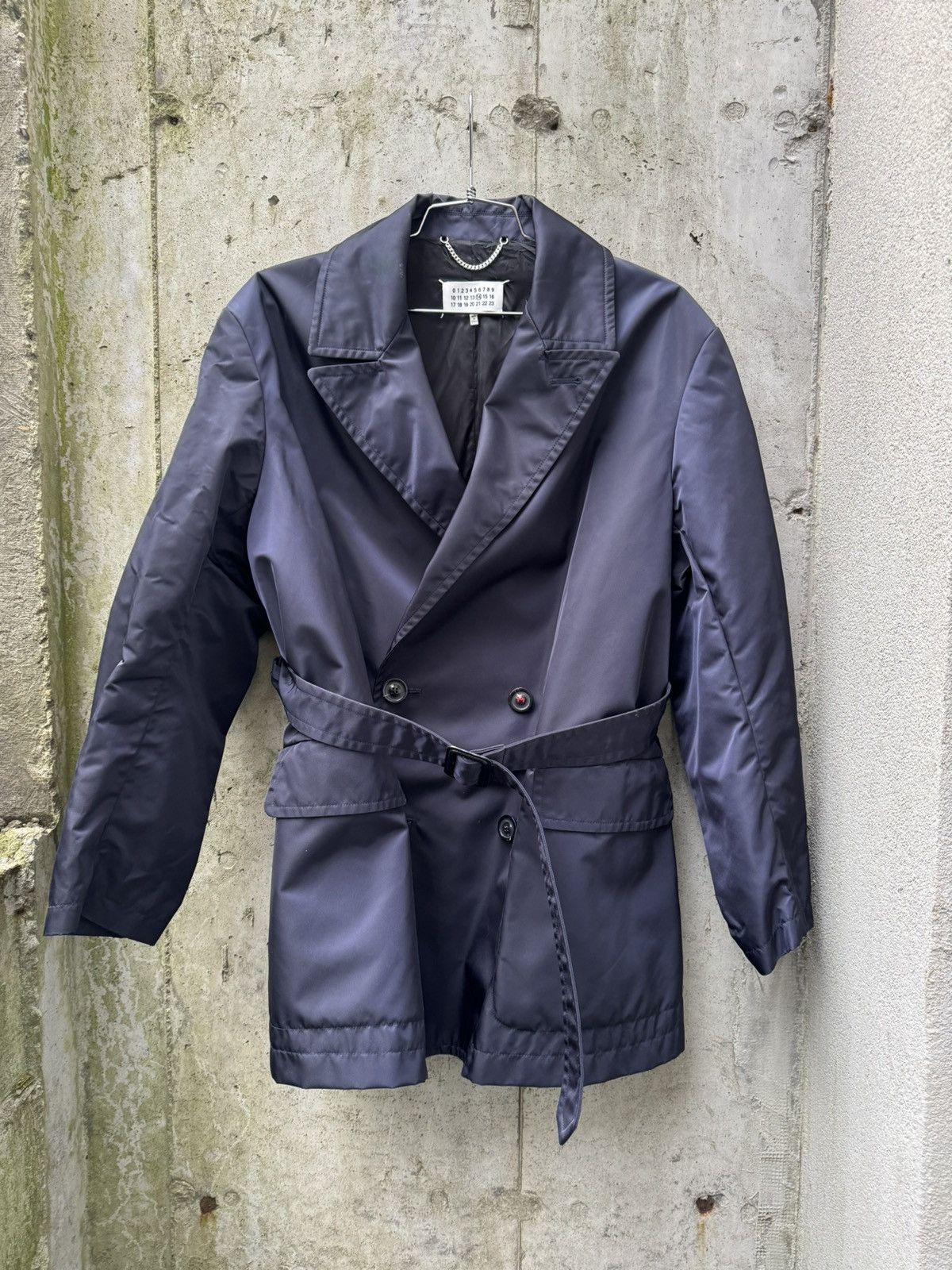 image of Maison Margiela Db Nylon Belted Rain Jacket in Navy, Men's (Size Medium)