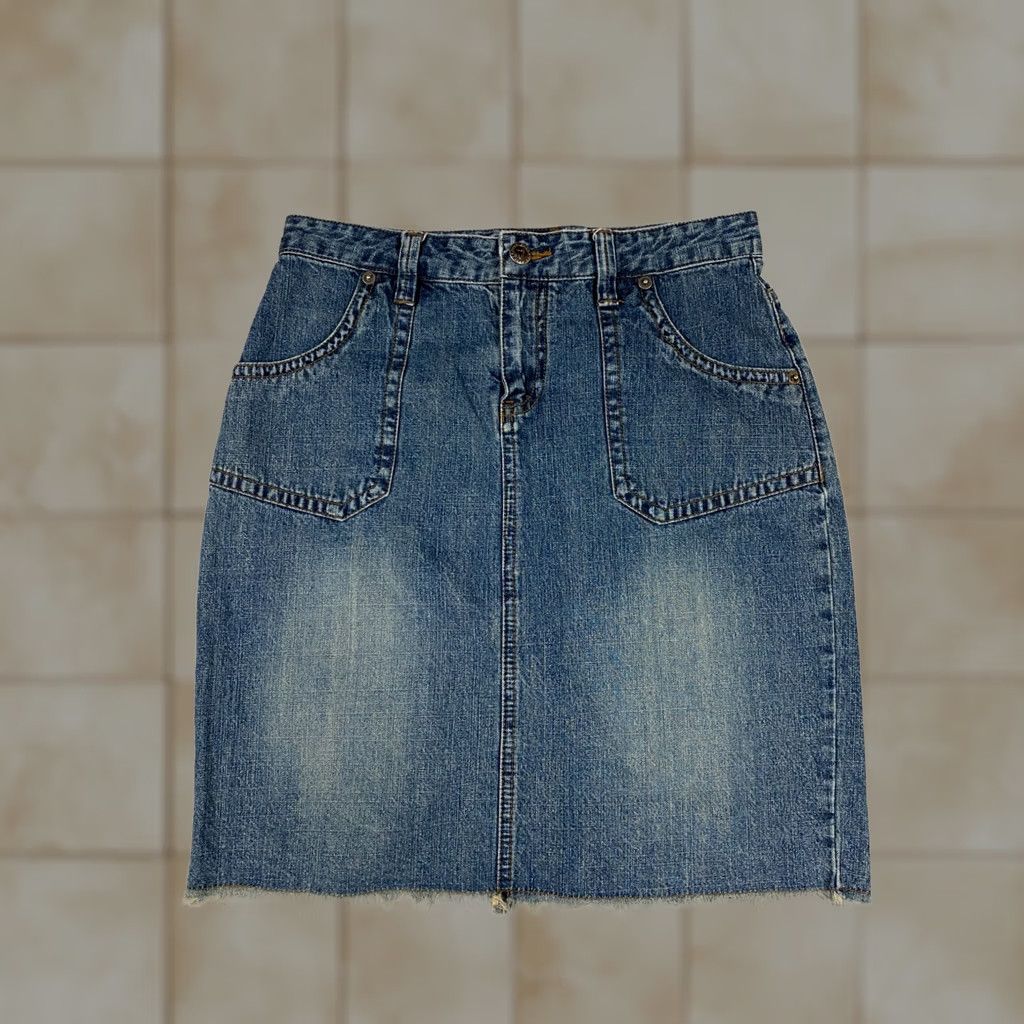 Vintage Duck Head Womens Skirt Denim Knee Length A-Line Zip Blue 3 Regular Lined Ruffle Zipper Casual Vintage No Size 26" / US 2 / IT 38 - 1 Thumbnail