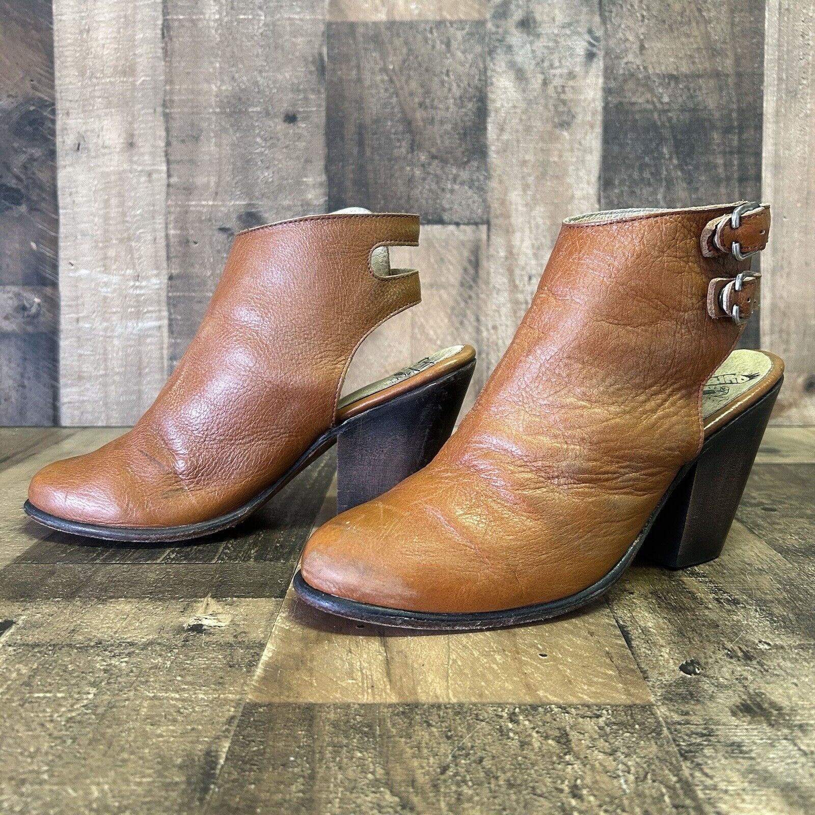image of Freebird By Steven Smoke Leather Bootie Mule Shoes Boots Womens 9 in Brown