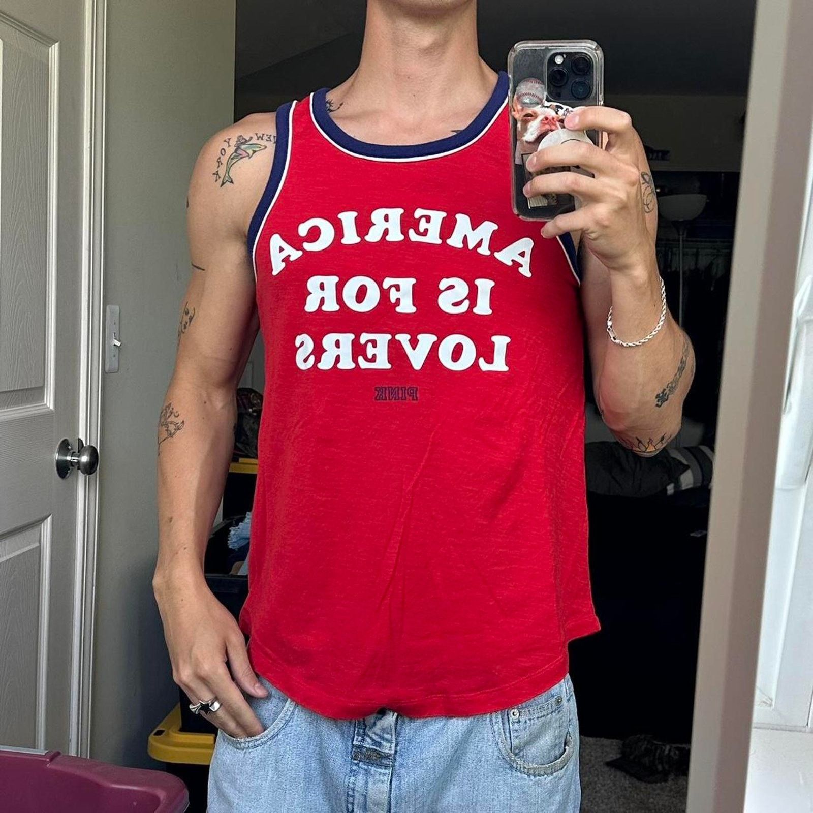 Victoria's Secret × Vintage Vintage Y2K Pink Victorias Secret America Lover USA Tank Top Size S / US 4 / IT 40 - 2 Thumbnail