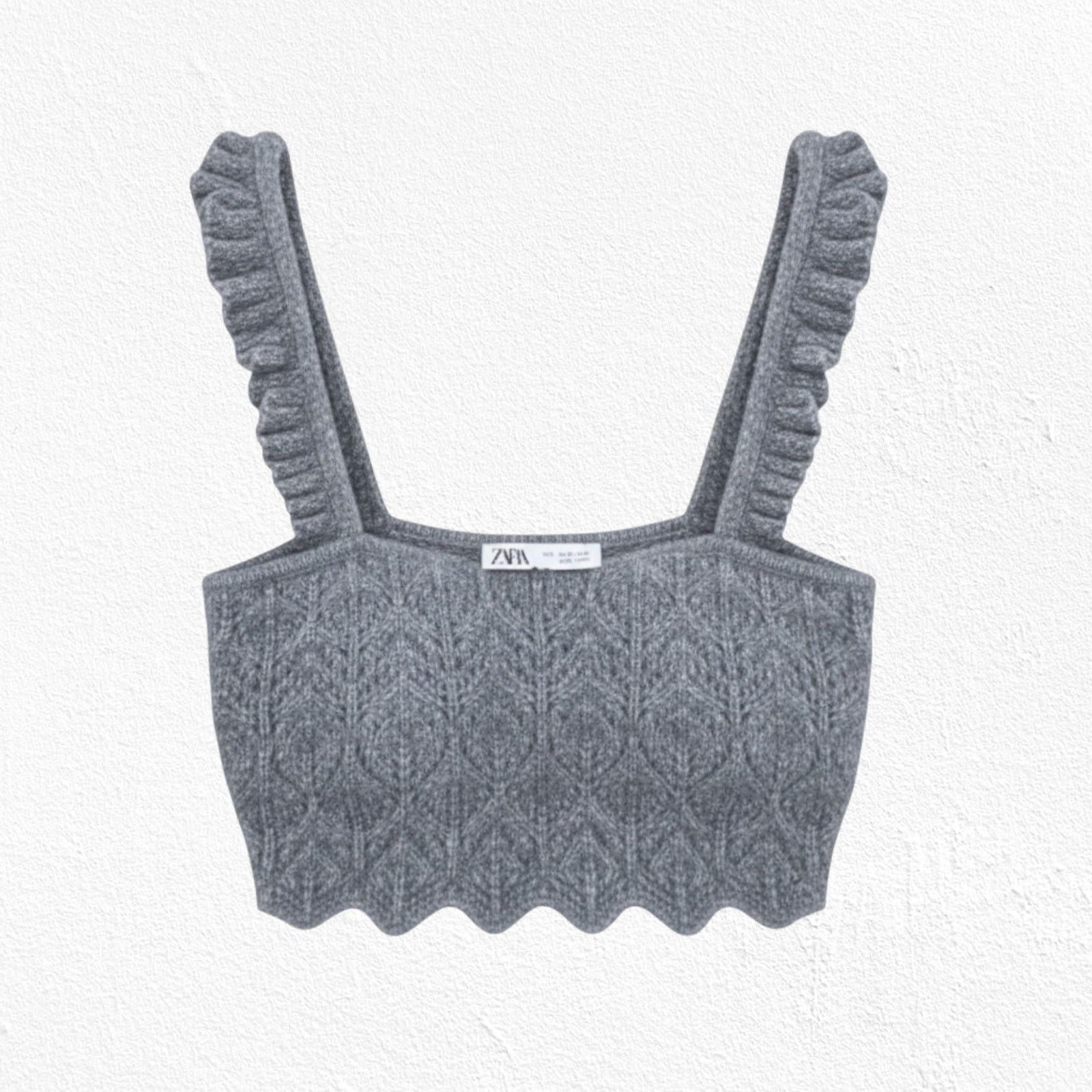 Zara Zara Knit Crop Top Small Gray Cable Ruffle Size S / US 4 / IT 40 - 1 Thumbnail