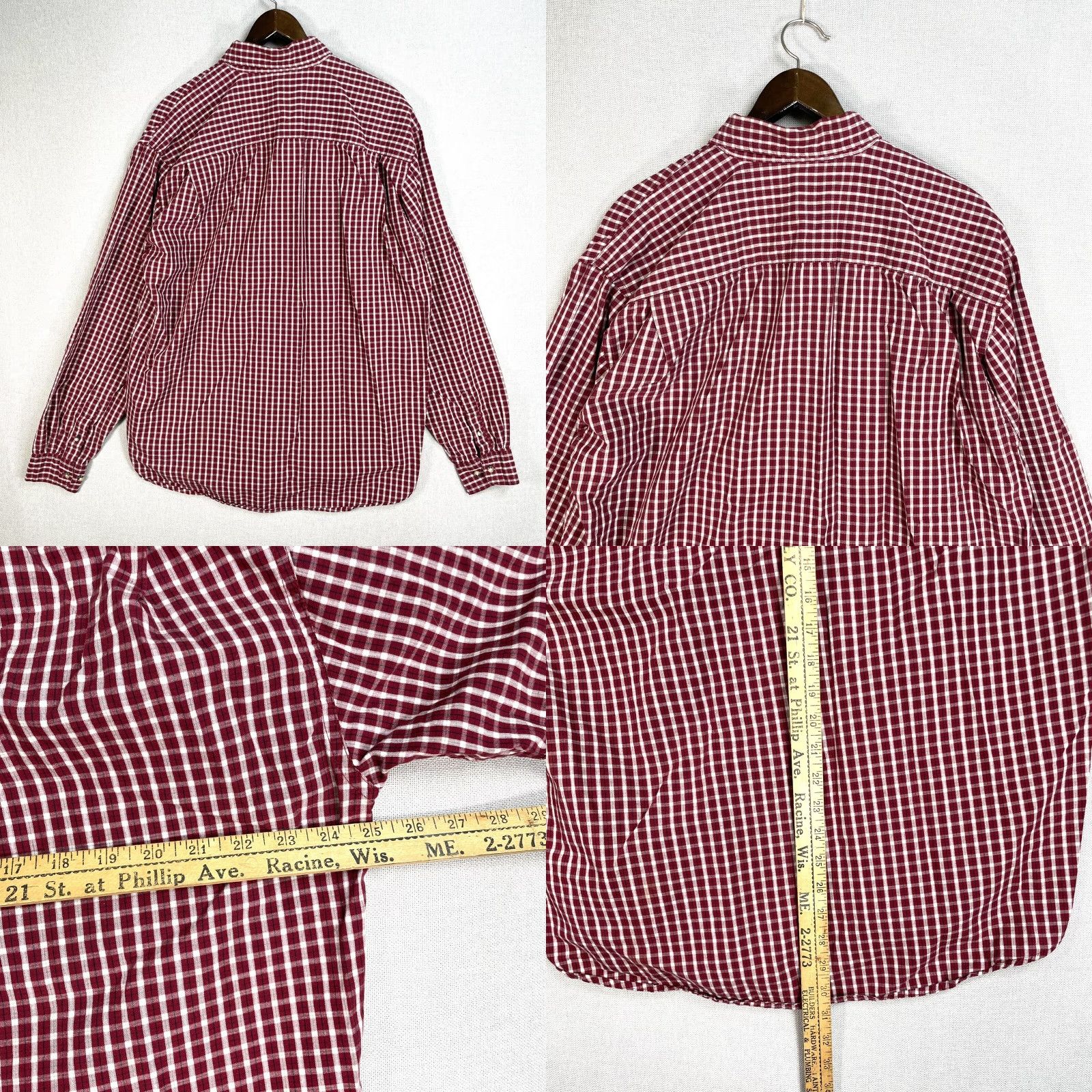 Wrangler Wrangler Shirt Mens L Red 100% Cotton Button-Up Long Sleeve Plaid Western Rockabilly Casual Vintage No Size US L / EU 52-54 / 3 - 8 Thumbnail