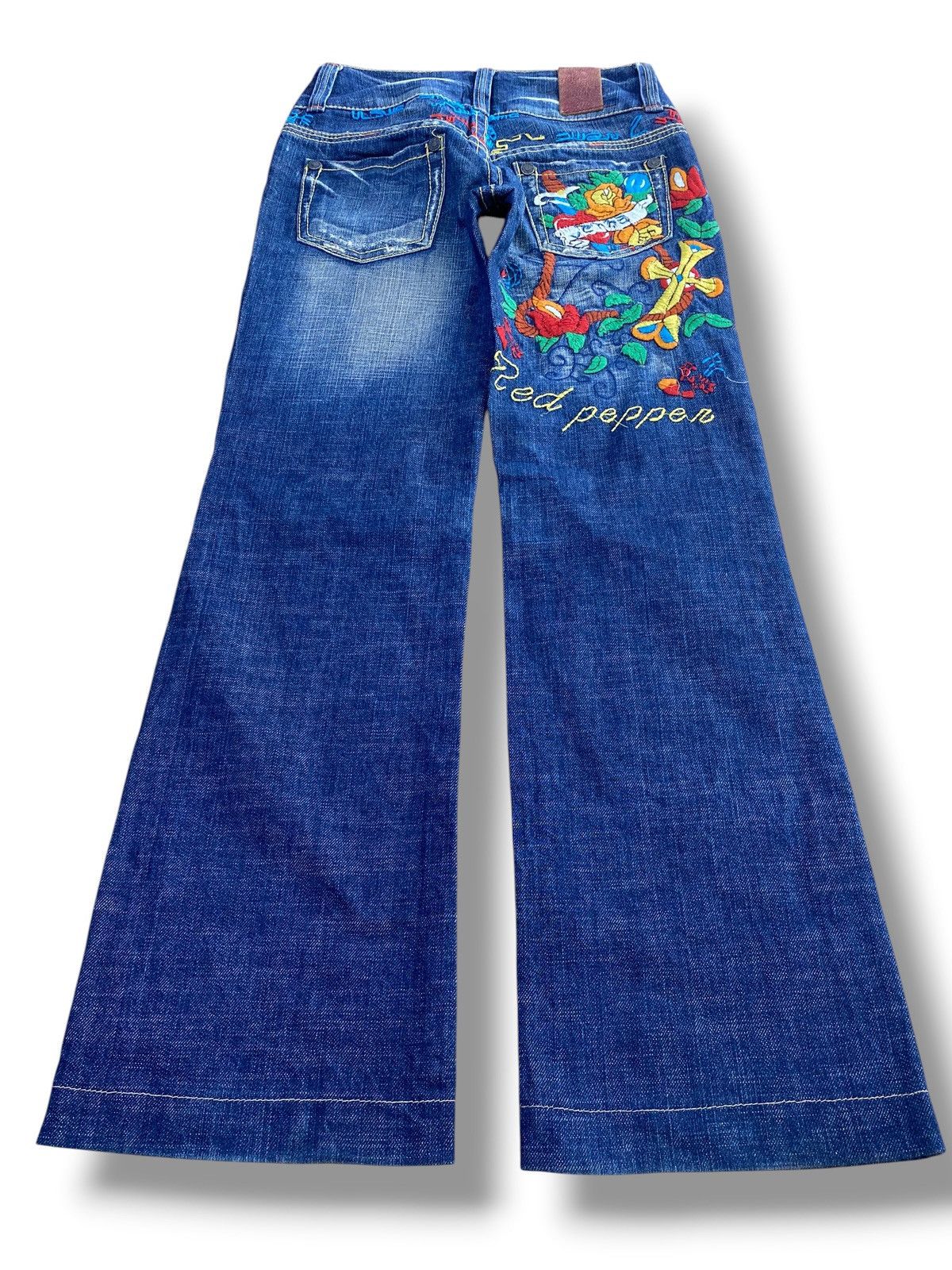 Japanese Brand Red Peppers Brand Ripped Back Embroidery Style Flare Jeans Size US 28 / EU 44 - 3 Thumbnail