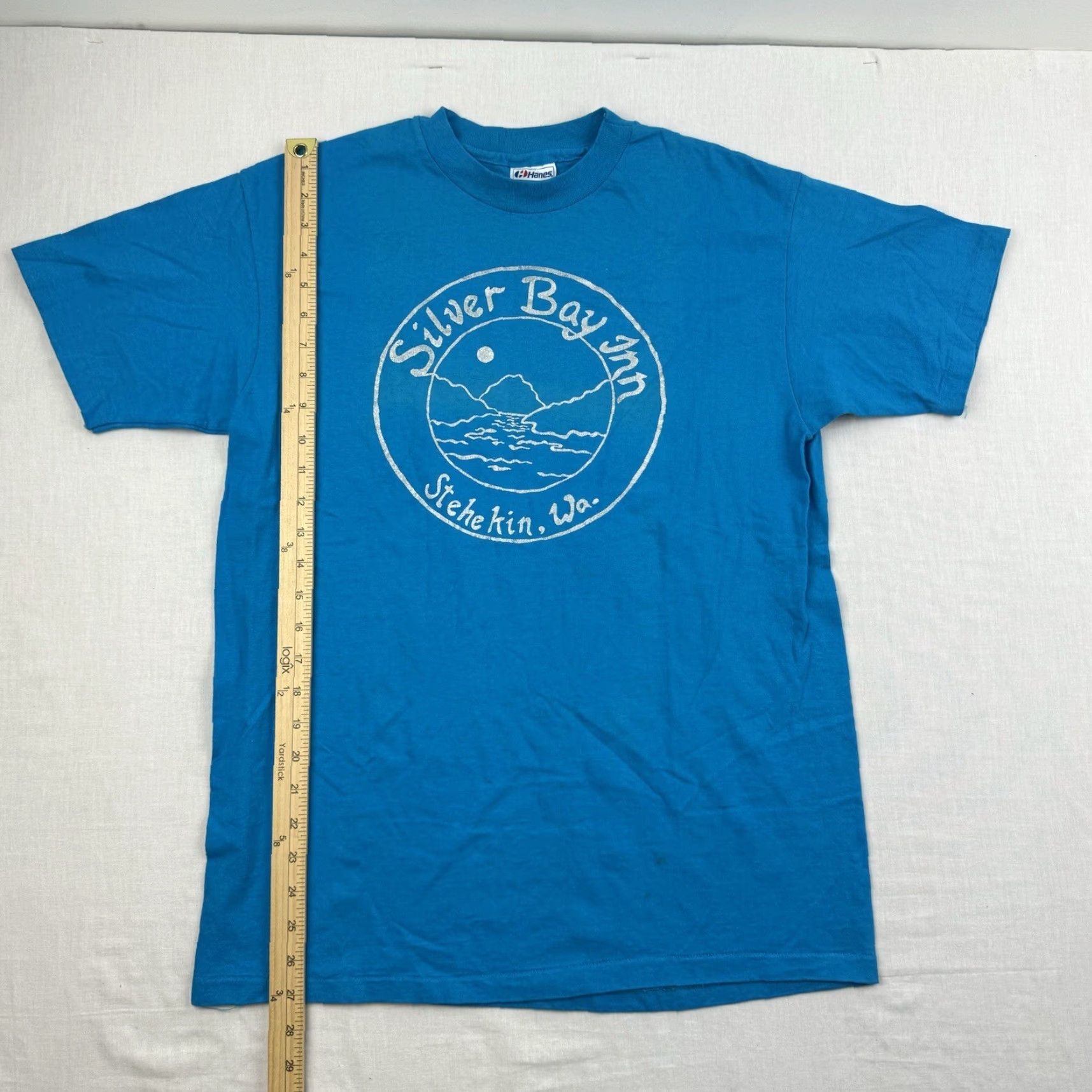 Hanes VINTAGE Hanes Shirt Adult Large Blue Solid Crew Neck Short Sleeve Travel Nature Ocean 90s Mens Size US L / EU 52-54 / 3 - 6 Thumbnail