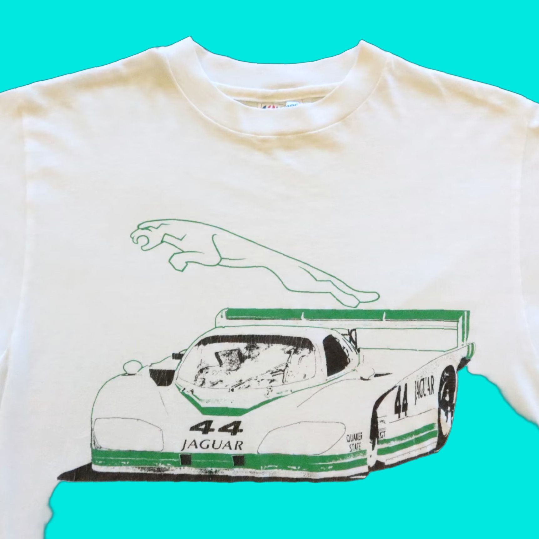 Hanes VINTAGE Le Mans Jaguar Racing T shirt Mens L White 80s Vintage Shirt Size US L / EU 52-54 / 3 - 1 Thumbnail