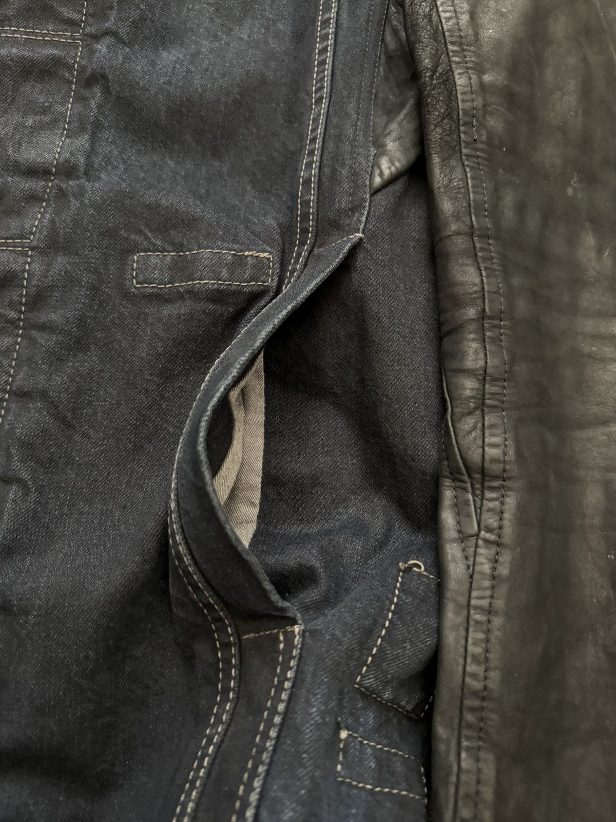 Rick Owens Drkshdw 2010s Rick Owens DRKSHDW Leather Sleeves Slave Denim Jacket Size US S / EU 44-46 / 1 - 5 Thumbnail
