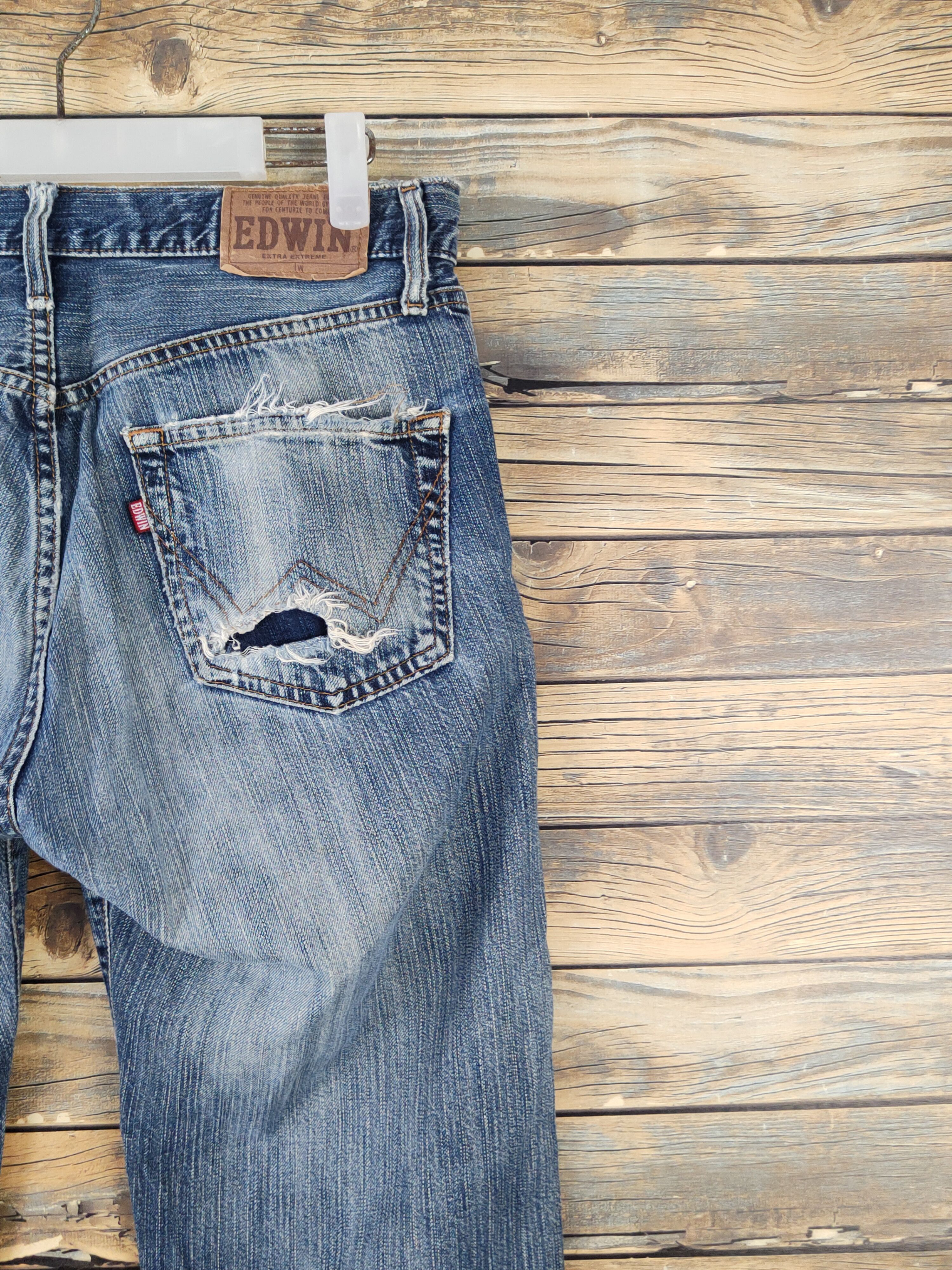 Edwin Edwin Dark Blue Distressed Ripped denim Jeans #W1799 Size US 30 / EU 46 - 11 Thumbnail