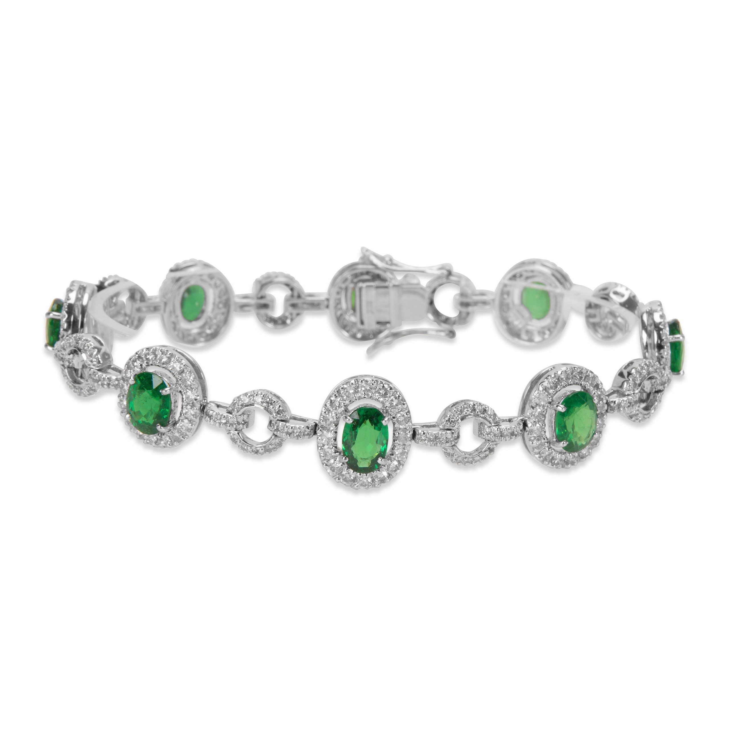 image of Tiffany Co Diamond & Tsavorite Garnet Halo Bracelet In 18K White Gold (3.85 Ctw), Women's