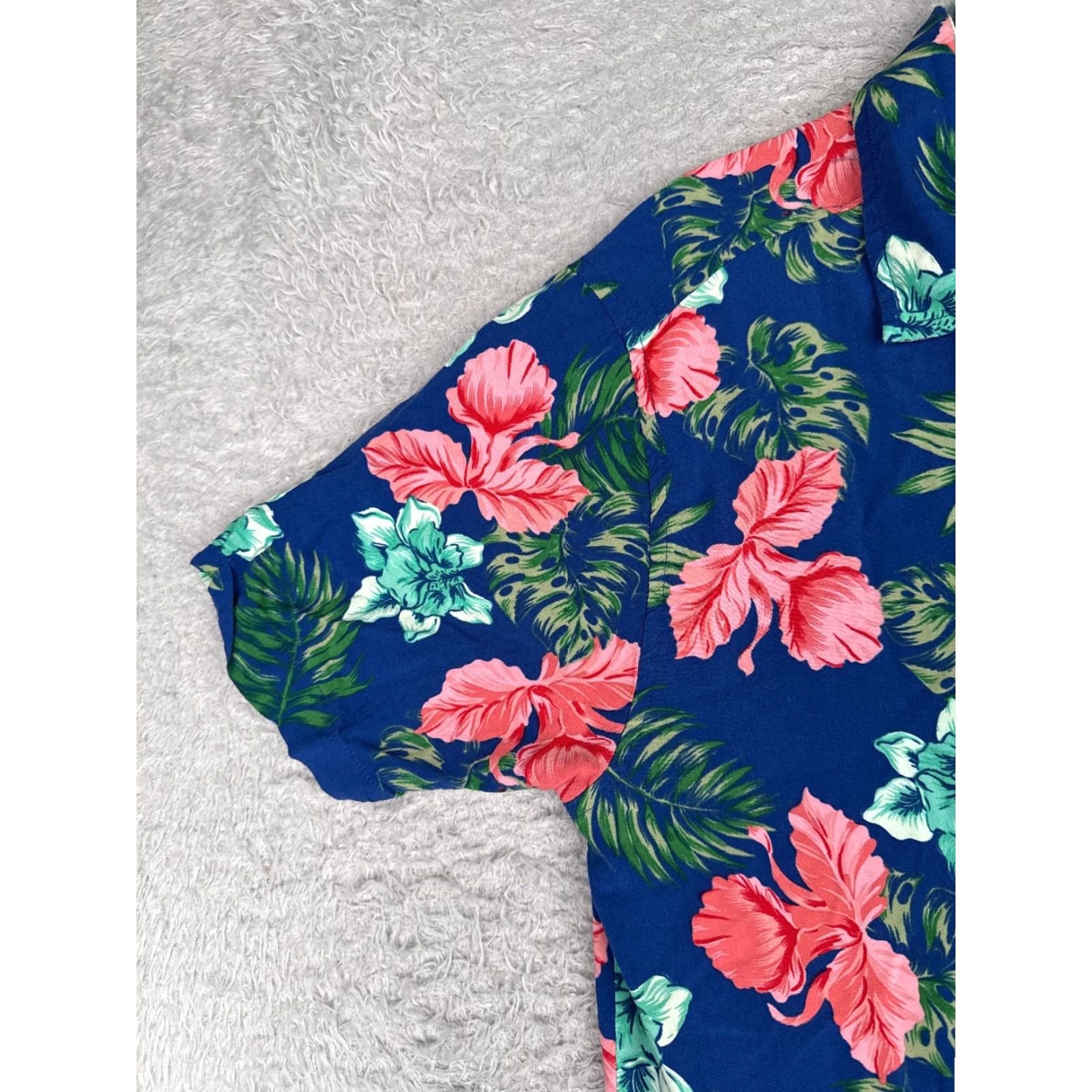 Vintage Good Vibes Shirt Men Large Blue Pink Green Floral Button Up Hawaiian Rayon Size US L / EU 52-54 / 3 - 3 Thumbnail