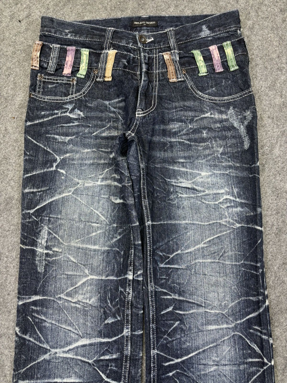 Japanese Brand 💥Double Waist💥Nylaus Crazy Crack FadesDouble Waist Denim K27 Size US 32 / EU 48 - 3 Thumbnail