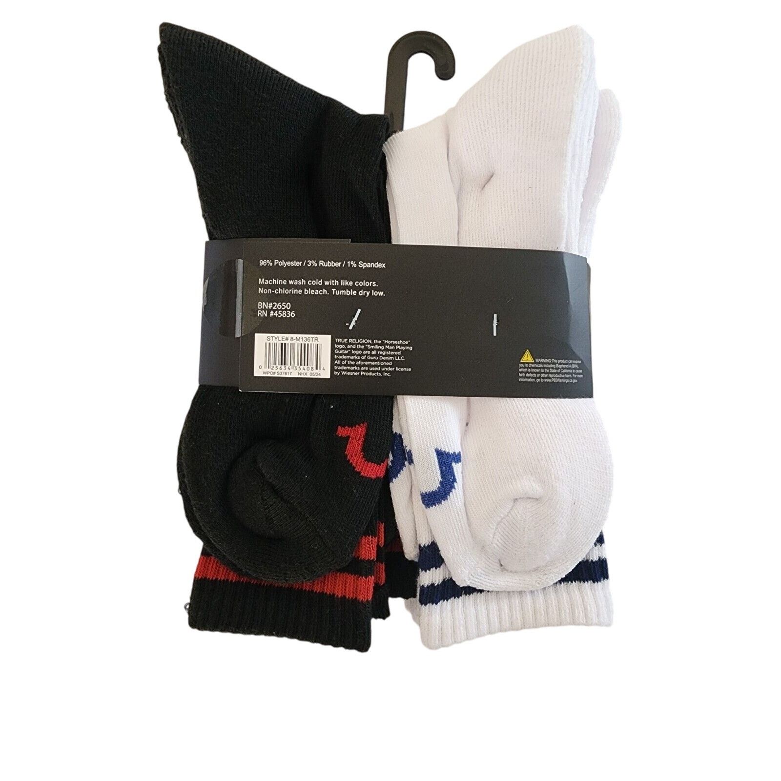 True Religion True Religion Crew Socks Half Cushion 8-Pair Black White Size ONE SIZE - 3 Thumbnail