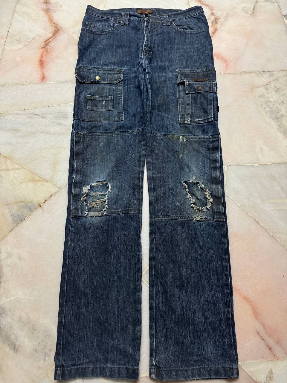 Rusty Trashed💥Vtg Bluster Multipocket Double Knee Distressed Jean Size US 31 - 2 Thumbnail