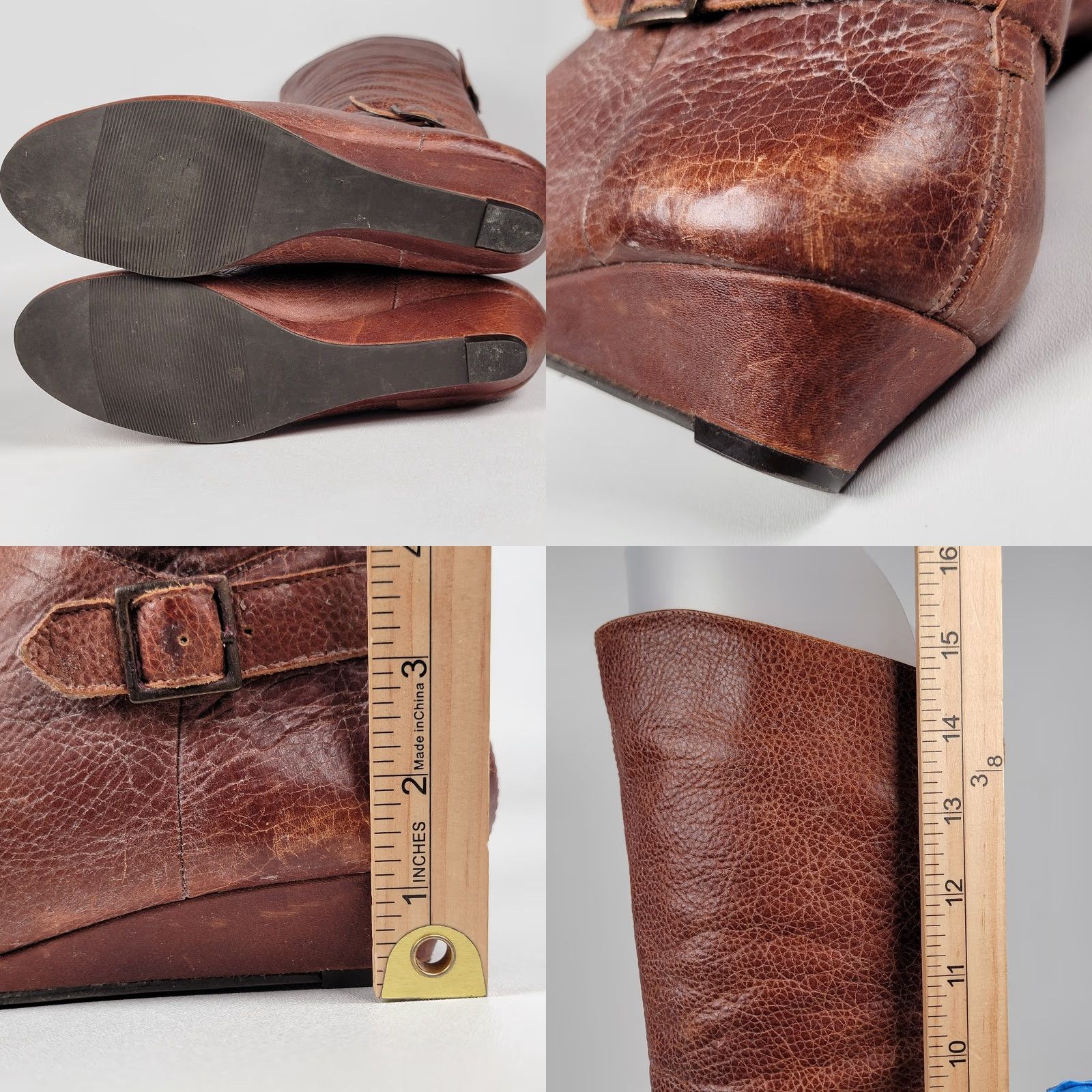 Vintage VINTAGE Cathy Jean Boots Women’s 8 Brown Tan Leather Riding Low Heel Calf Mid-Low Shaft Slip On Buckle 90s Y2K Brown Leather Boots Womens Size 30" / US 8 / IT 44 - 8 Thumbnail