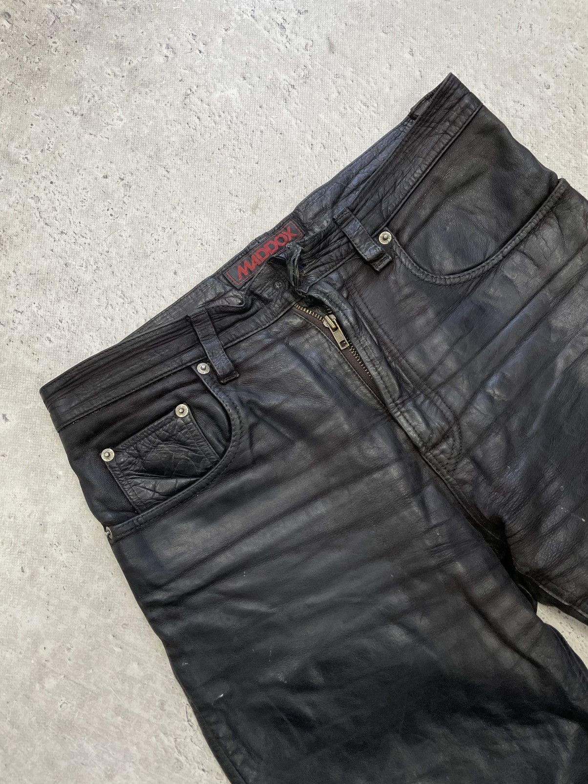 Harley Davidson Marlboro style Black Leather Pants Straight Fit Y2K Moto Size US 32 / EU 48 - 3 Thumbnail