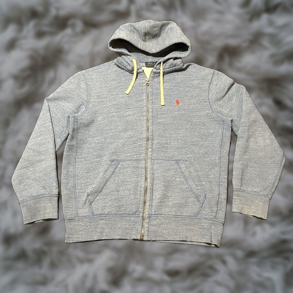 VINTAGE Polo Ralph Lauren Zip Hoodie Large Blue Heather Thermal