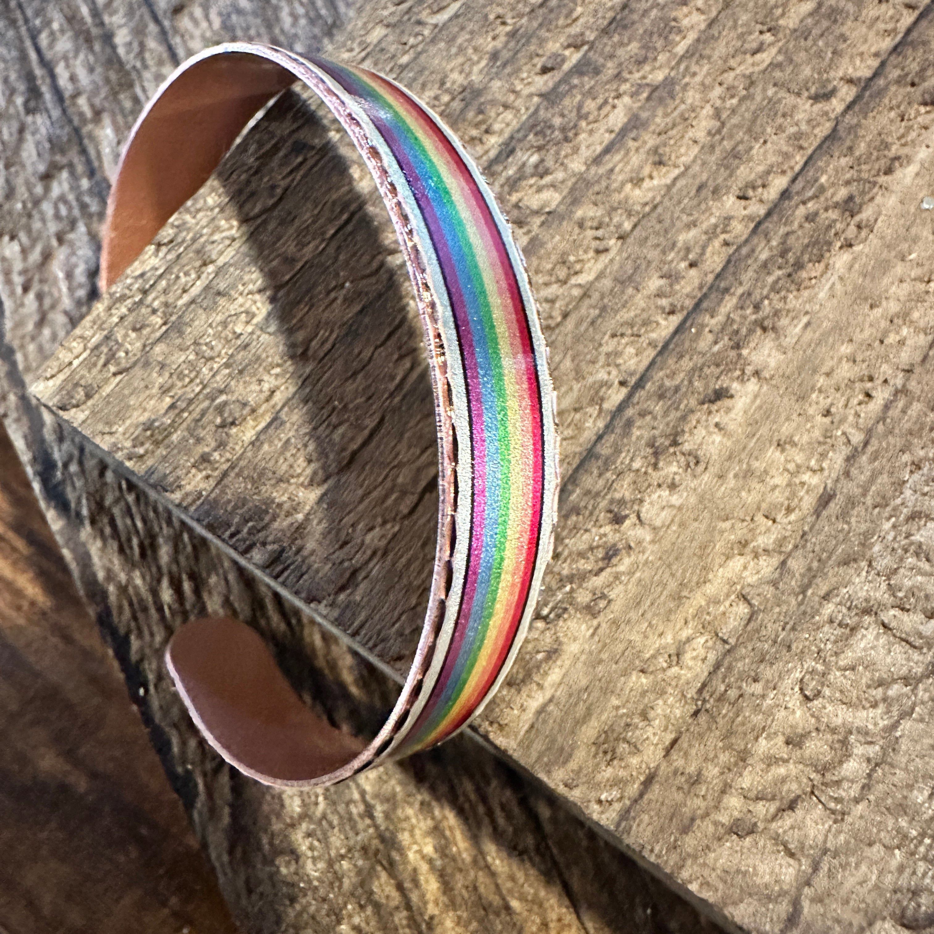 Other Handmade Boho Copper Narrow Cuff Bracelet, Diamond Cut Rainb Size ONE SIZE - 2 Thumbnail