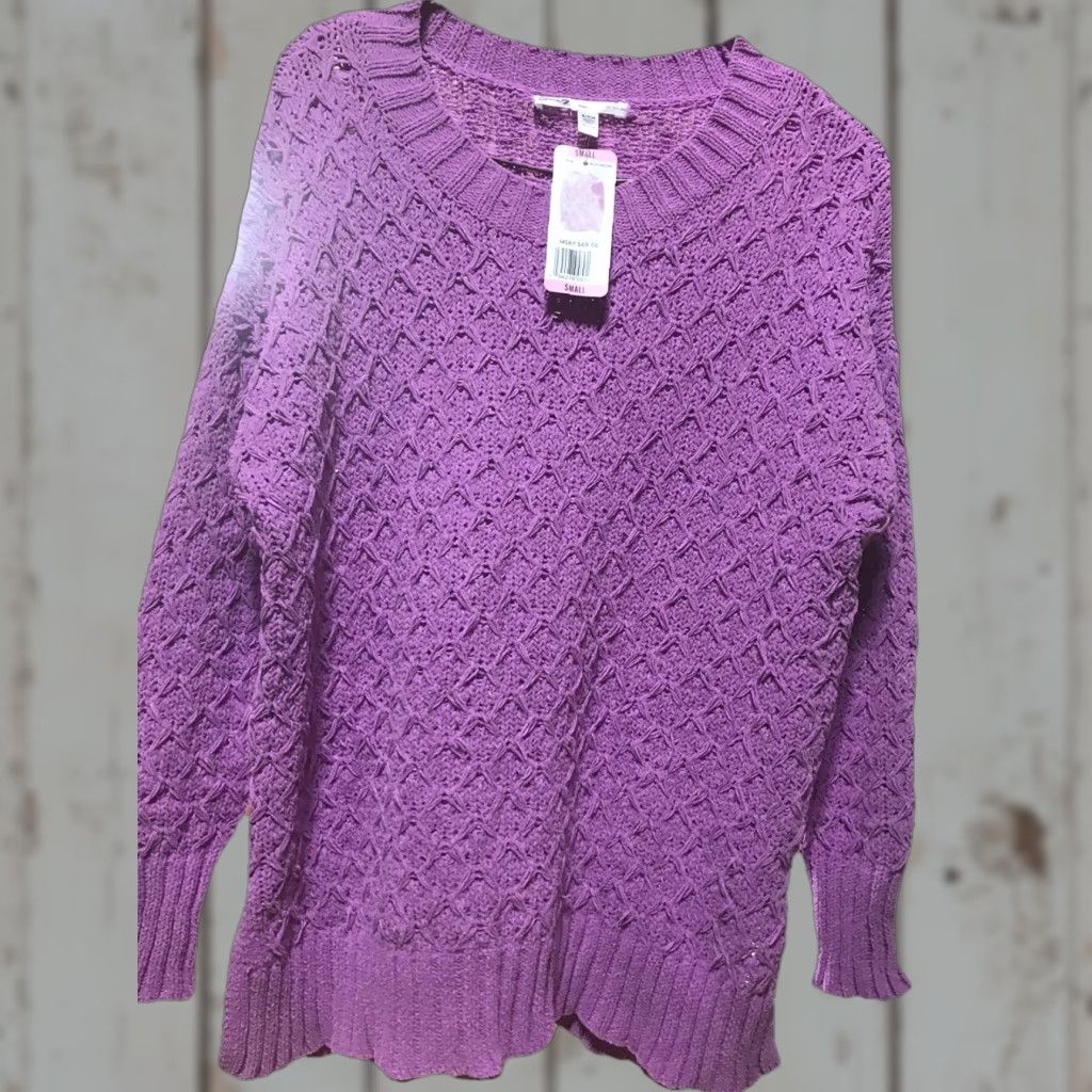 Vintage Seven Womens Pullover Sweater Textured Chenille Fall Winter Size Small Wild Orchid Breathable Lightweight Size S / US 4 / IT 40 - 1 Thumbnail