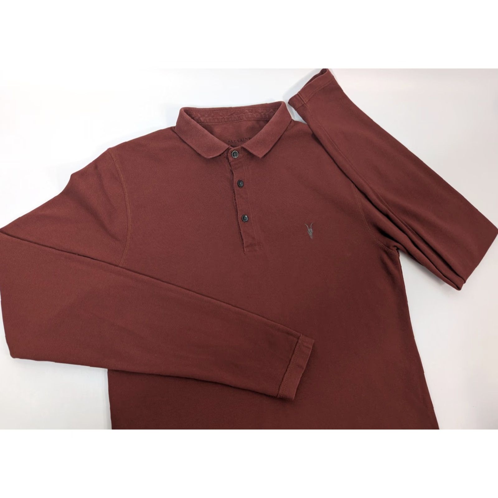 Allsaints AllSaints Polo Shirt Mens Long Sleeve Burgundy Cotton Logo Size US S / EU 44-46 / 1 - 2 Thumbnail