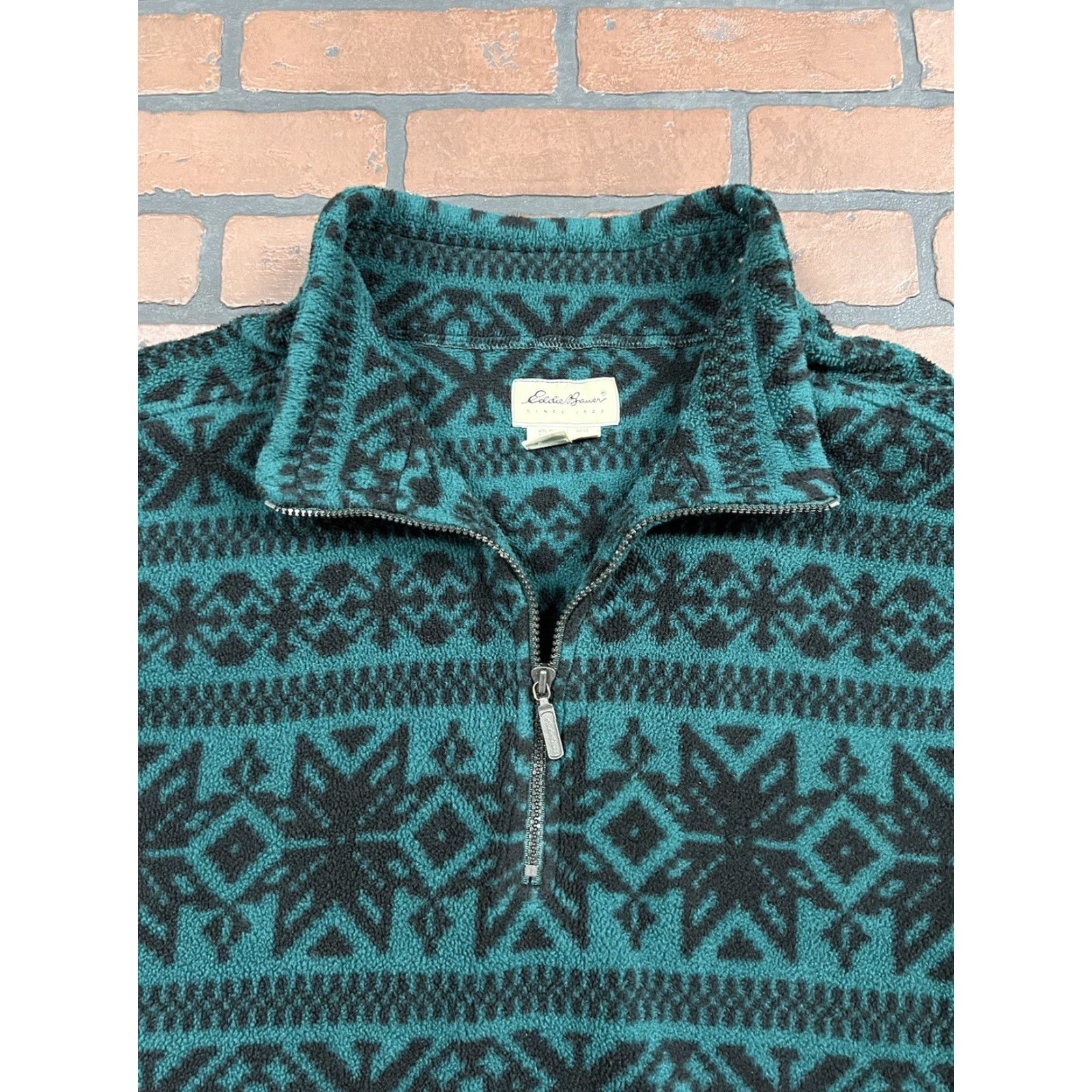Eddie Bauer Eddie Bauer Pullover 1/4 Zip Jacket Fleece Fair Isle Green Mexico Vintage Men XL Size US XL / EU 56 / 4 - 3 Thumbnail