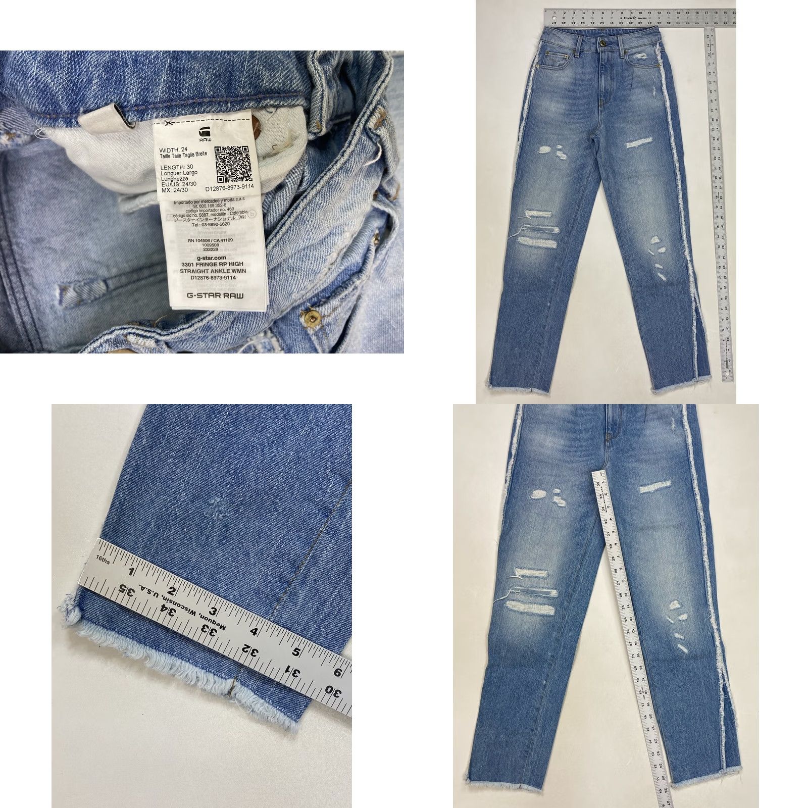 G-Star VINTAGE G-Star 3301 Jeans Denim 5-Pocket Women Size 24 Blue Fringe Ankle Slim/Regular Size 42" / US 20 - 8 Thumbnail