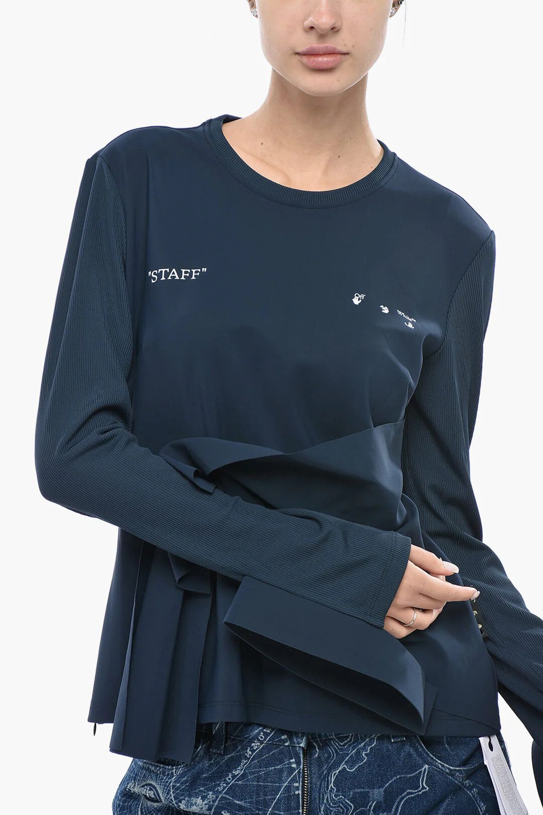 Off-White og1mm0426 Long Sleeve T-Shirt in Blue Size L / US 10 / IT 46 - 3 Thumbnail
