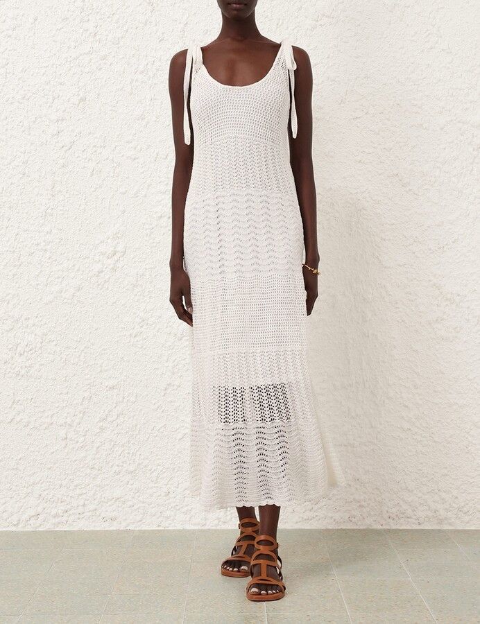 Zimmermann oc11z0525 Crocheted Mid Length Dress in White Size M / US 6-8 / IT 42-44 - 3 Thumbnail