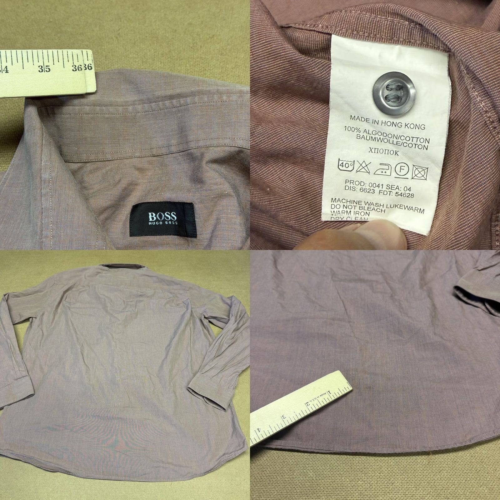 Hugo Boss HUGO BOSS Shirt Mens 17.5 Brown Solid Long Sleeve Button Front Dress Cotton Size 48R - 8 Thumbnail
