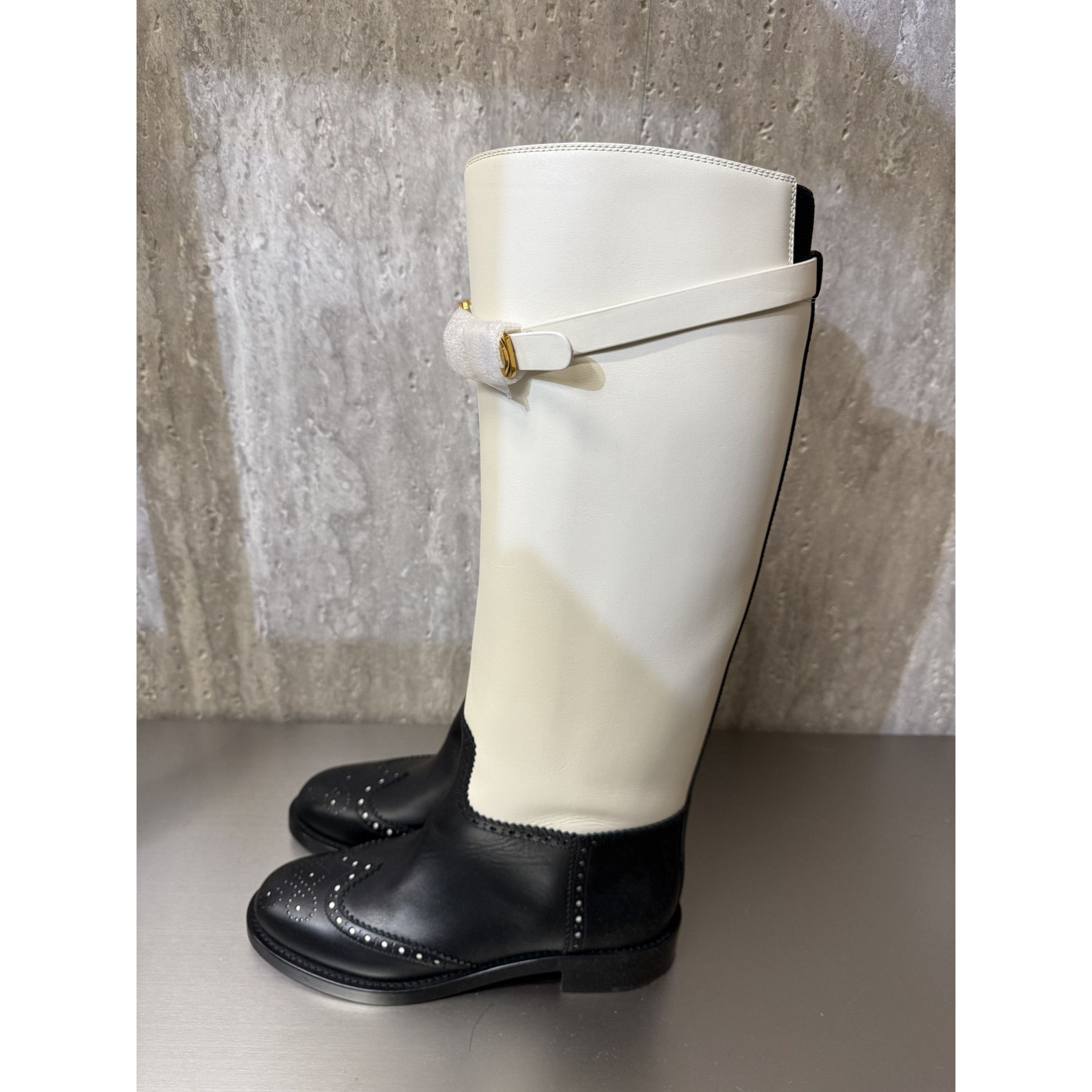Dior Christian Dior Womens Two-Tone Leather Tall Riding Boots Bla Size US 6.5 / IT 36.5 - 9 Thumbnail