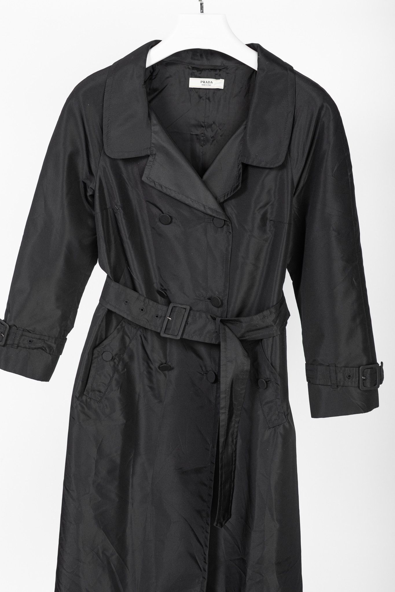 Prada Prada Black Silk-Taffeta Belted Double-Breasted Trench Coat Size S / US 4 / IT 40 - 3 Thumbnail