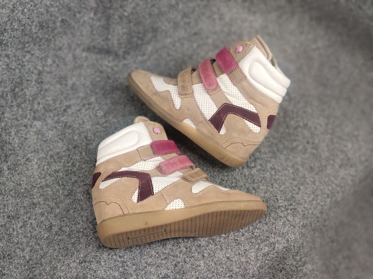 If Six Was Nine Vintage isabel marant Style wedge sneakers suede Velcro Y2K Size US 8 / IT 38 - 2 Thumbnail